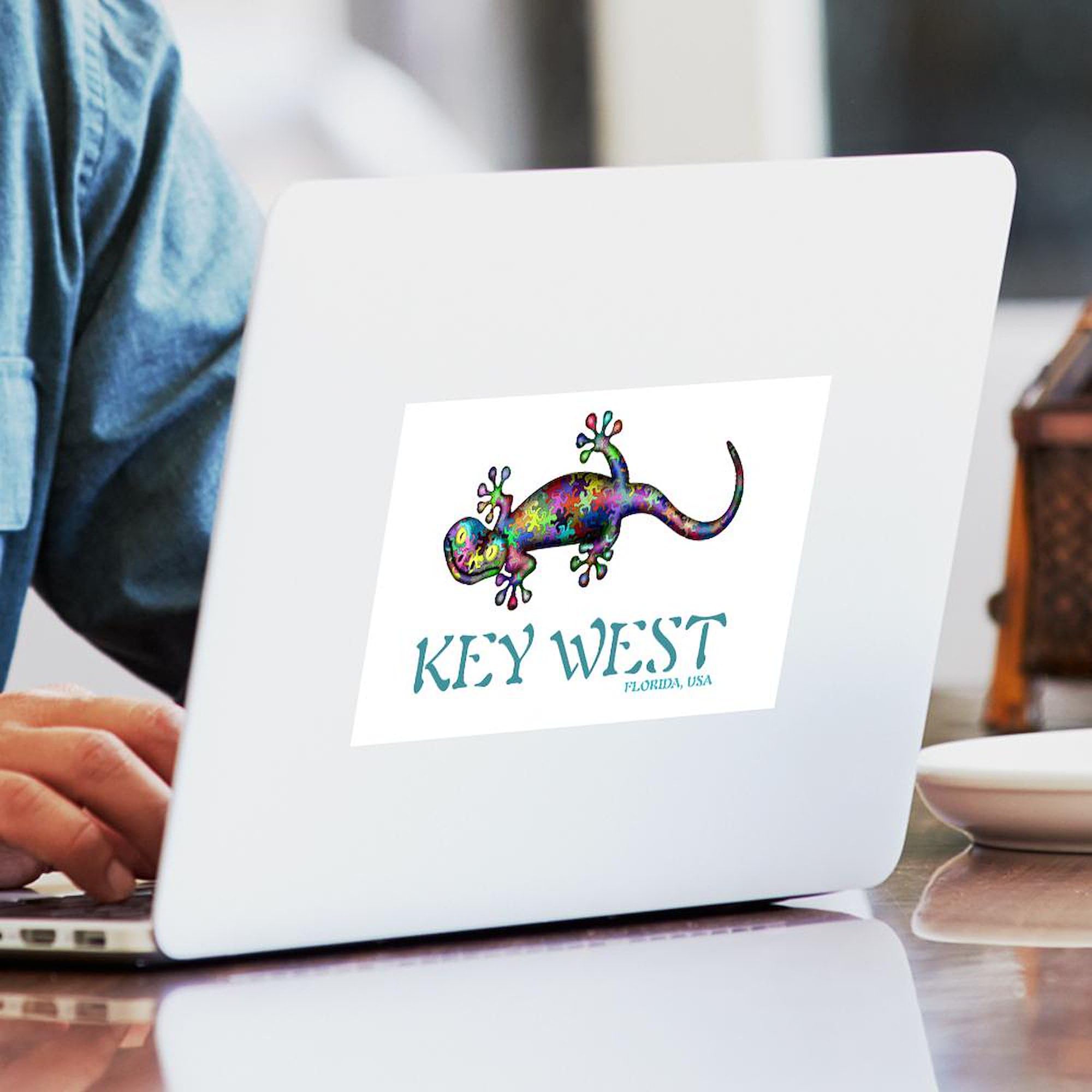 Key West Gecko Sticker - Durable Rectangle Bumper Decal for Cars, Laptops & Water Bottles | Tropical Themed Car Accessories & Travel Souvenirs