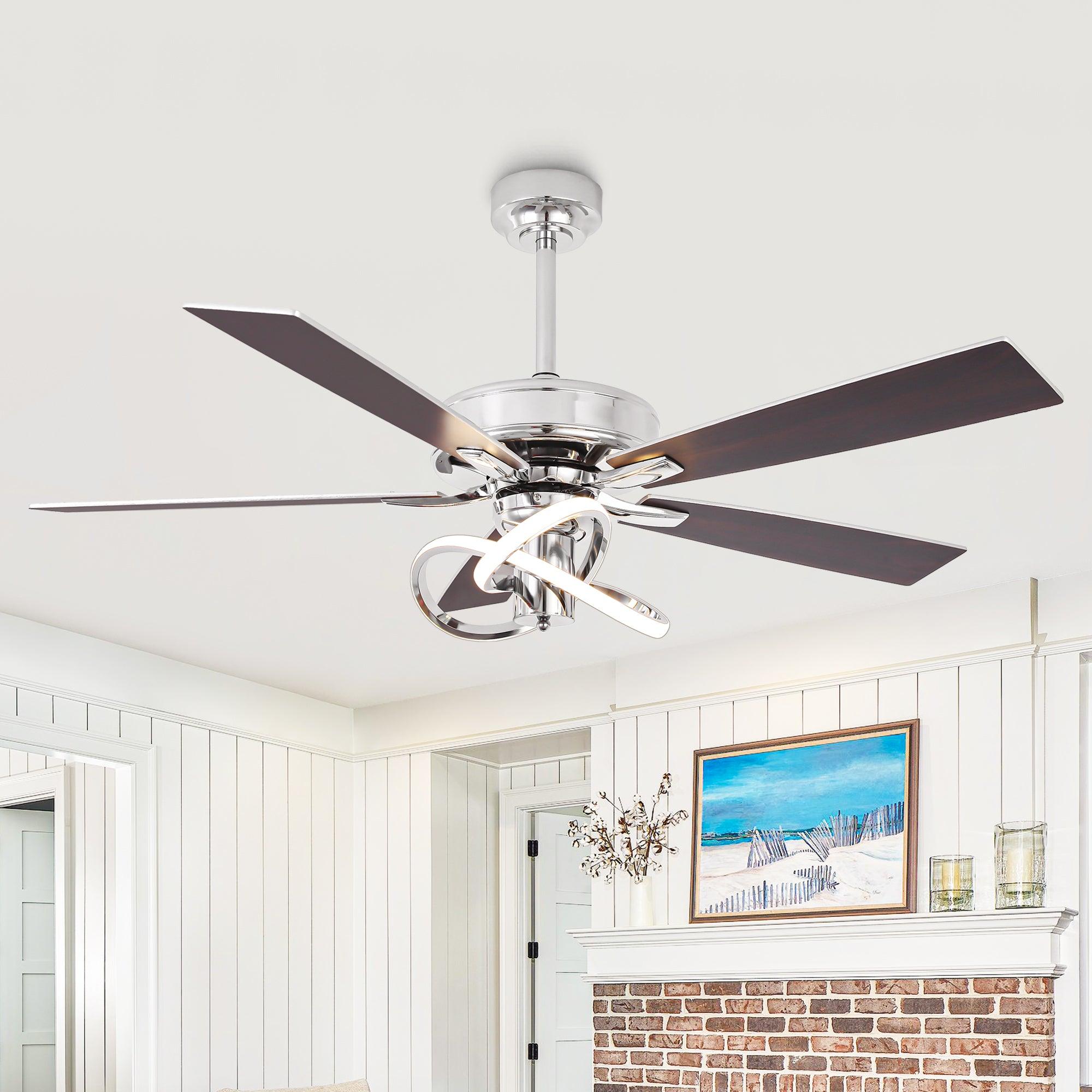 52 Inch Oregon DC Motor Modern Downrod Ceiling Fan with LED Light - Energy Efficient Quiet Operation for Living Room, Bedroom, and Office