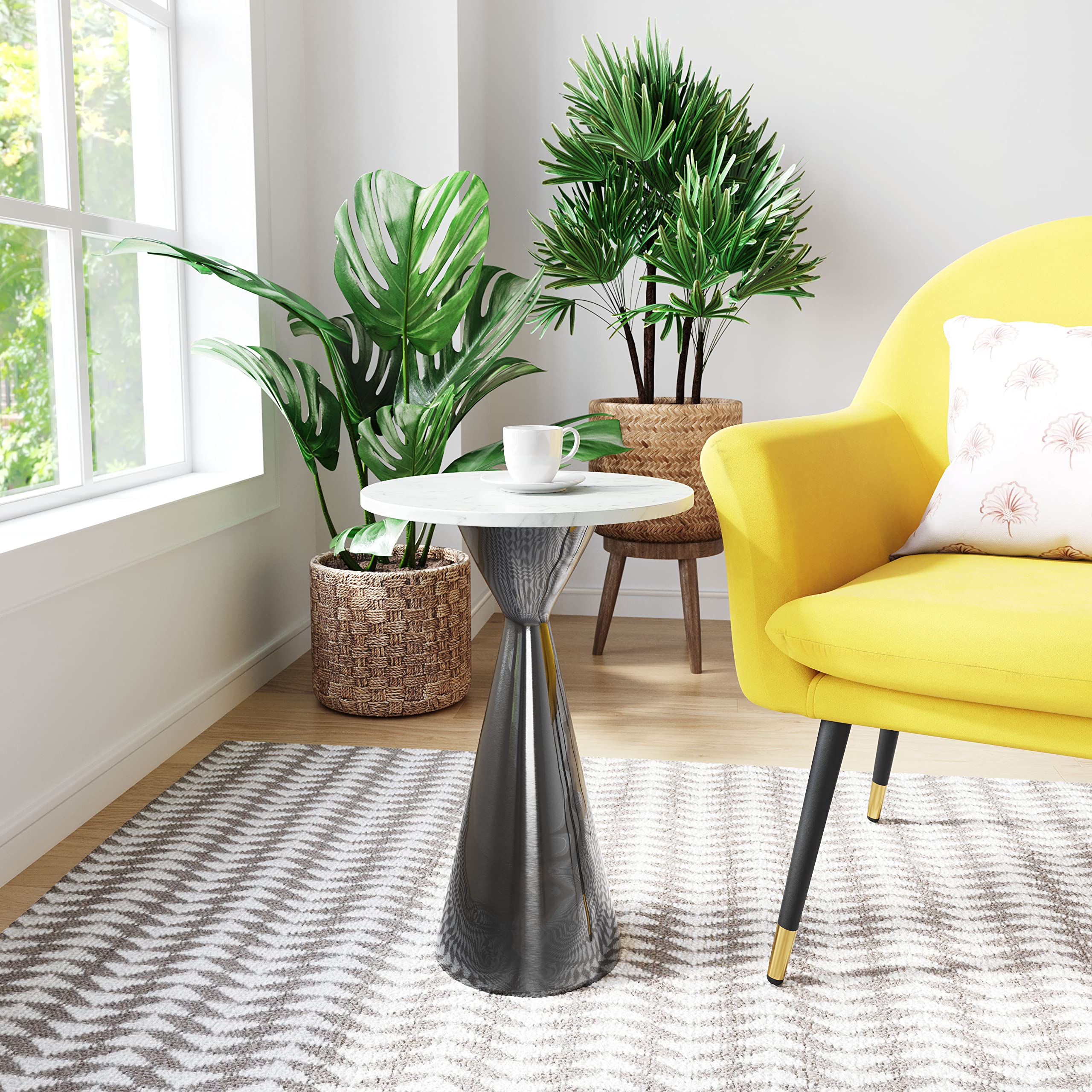 Modern Zuo Tim Side Table in White & Black - Stylish End Table for Living Room, Bedroom, or Office - Perfect for Coffee, Books, and Decor
