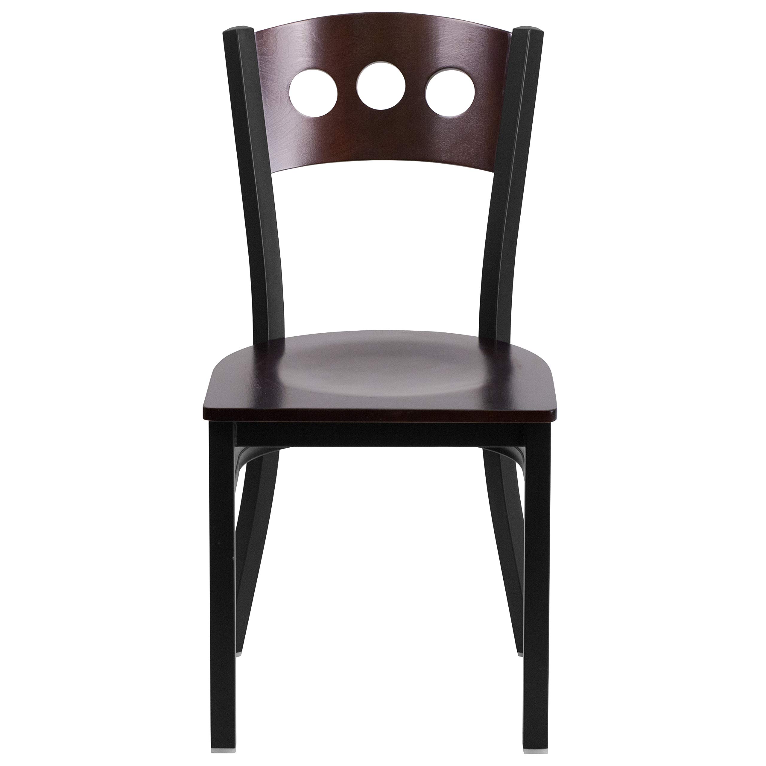 2 Pack Black Metal Restaurant Chairs with 3 Circle Back Design & Walnut Wood Seat - Modern Dining Chairs for Kitchen, Cafe, Bistro, and Home Decor
