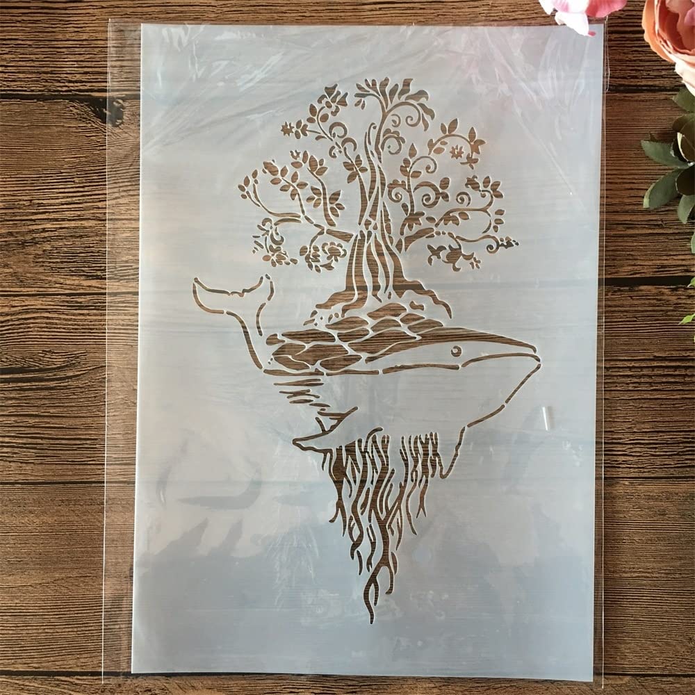 Reusable A4 29cm Mandala Whale Tree Stencils for Painting - DIY Art, Crafts & Home Decoration | Perfect for Wall Art, Scrapbooking, Fabric Painting & Wood Decor