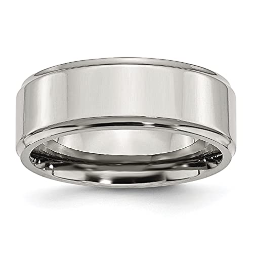 ICE CARATS 8mm Stainless Steel Ridged Edge Band Ring - Classic Flat Wedding Ring for Men, Durable & Hypoallergenic - Perfect Gift for Dad, Husband, Boyfriend (Ideal for Weddings, Anniversaries, Everyday Wear)
