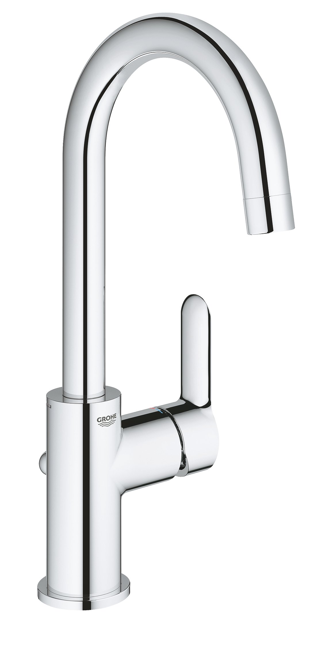 GROHE BauEdge Basin Mixer Faucet with Pop-Up Waste - Single Lever Bathroom Sink Faucet in Brushed Nickel Finish for Modern Vanities and Powder Rooms