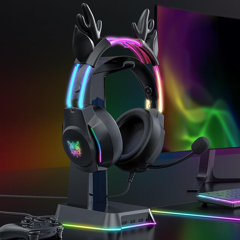 ONIKUMA X26 RGB Gaming Headset with Glowing Deer Ears - Lightweight Over-Ear Headphones with Mic for PC, PS4, Xbox - Perfect for Streaming, Cosplay & Late-Night Gaming Sessions