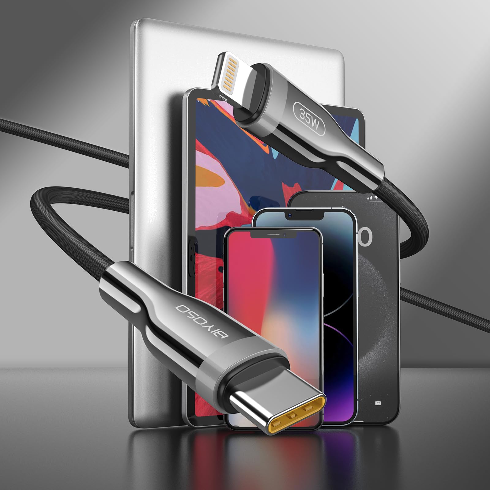 35W USB C to Lightning Fast Charging Cable 1.2M - Zinc Alloy Braided Durable Cord for iPhone 14/13/12/11, iPad, MacBook - High-Speed Data Sync & Fast Charging - Perfect for Home, Office & Travel Use