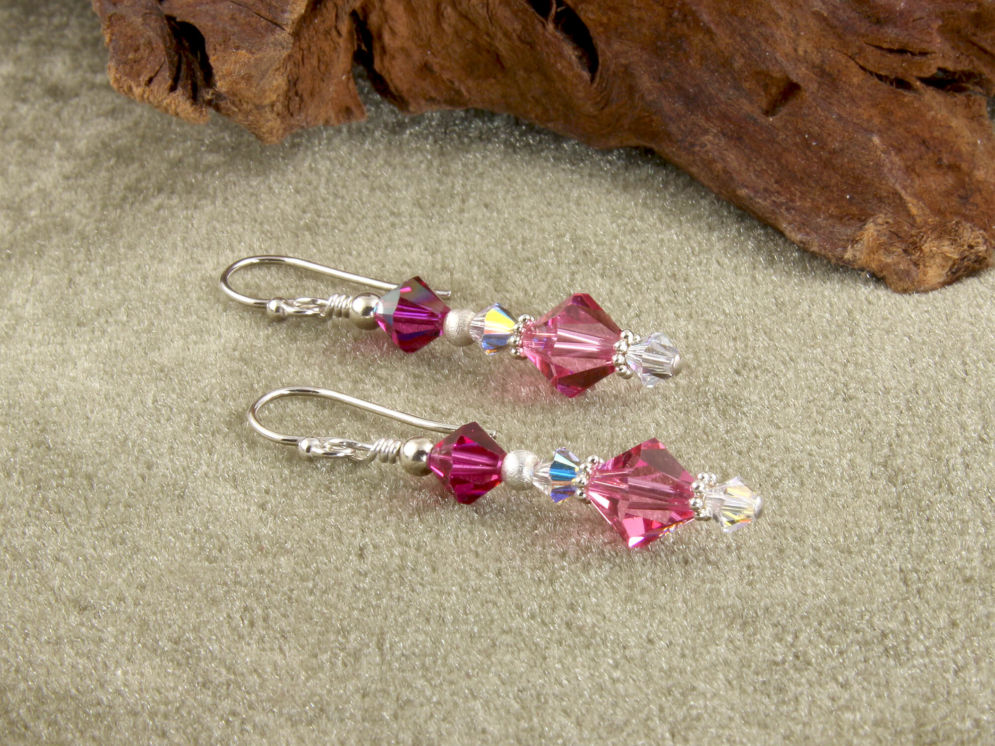 Fuchsia Rose Pink Crystal Beaded Earrings for Women - Handmade Bohemian Dangle Earrings - Perfect for Parties, Weddings & Special Occasions