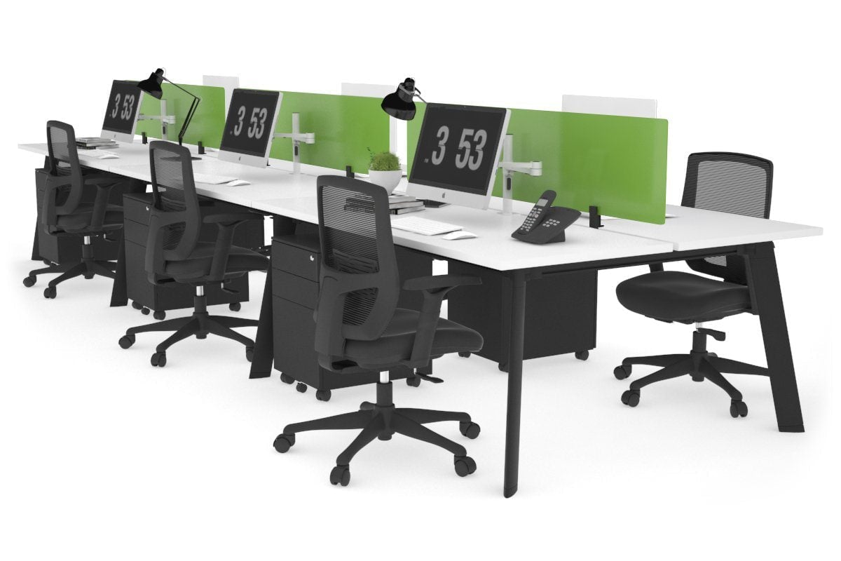 6-Person Office Workstation with Black Frame - 1800L x 700W Dimensions - Ideal for Collaborative Workspaces, Call Centers & Open Office Layouts
