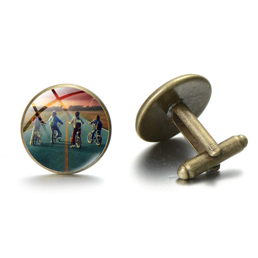 Stranger Things Glass Art Cufflinks - Friends Don't Lie TV Series Inspired Fashion Accessories - Perfect Gift for Fans - Ideal for Weddings, Parties & Cosplay Events