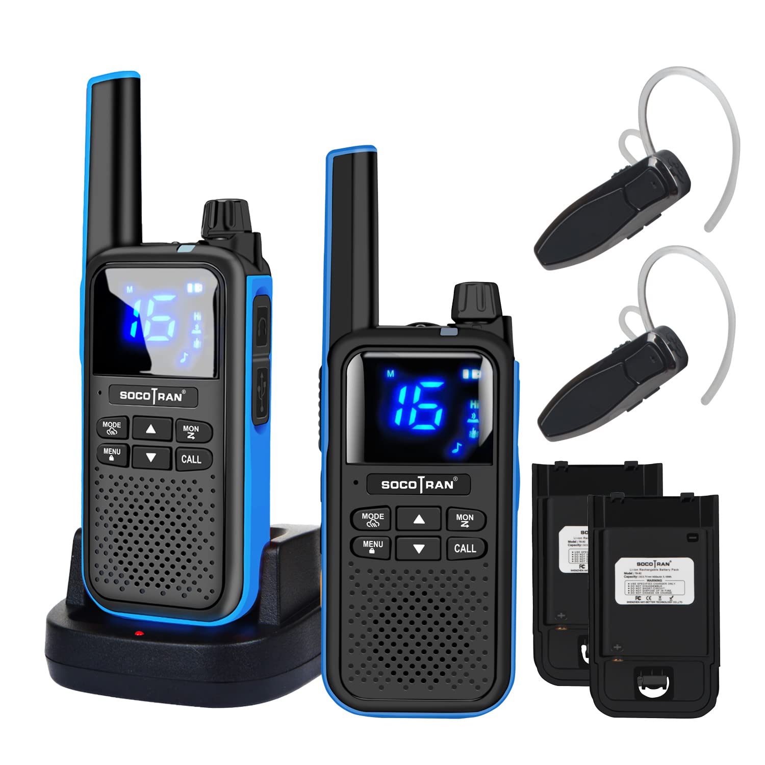 Rechargeable Walkie Talkies for Adults - Long Range Two Way Radios with Bluetooth Earpiece & Mic, NOAA Weather Alert & SOS Function, USB Charging - Ideal for Hiking, Camping, Construction Sites & Outdoor Adventures