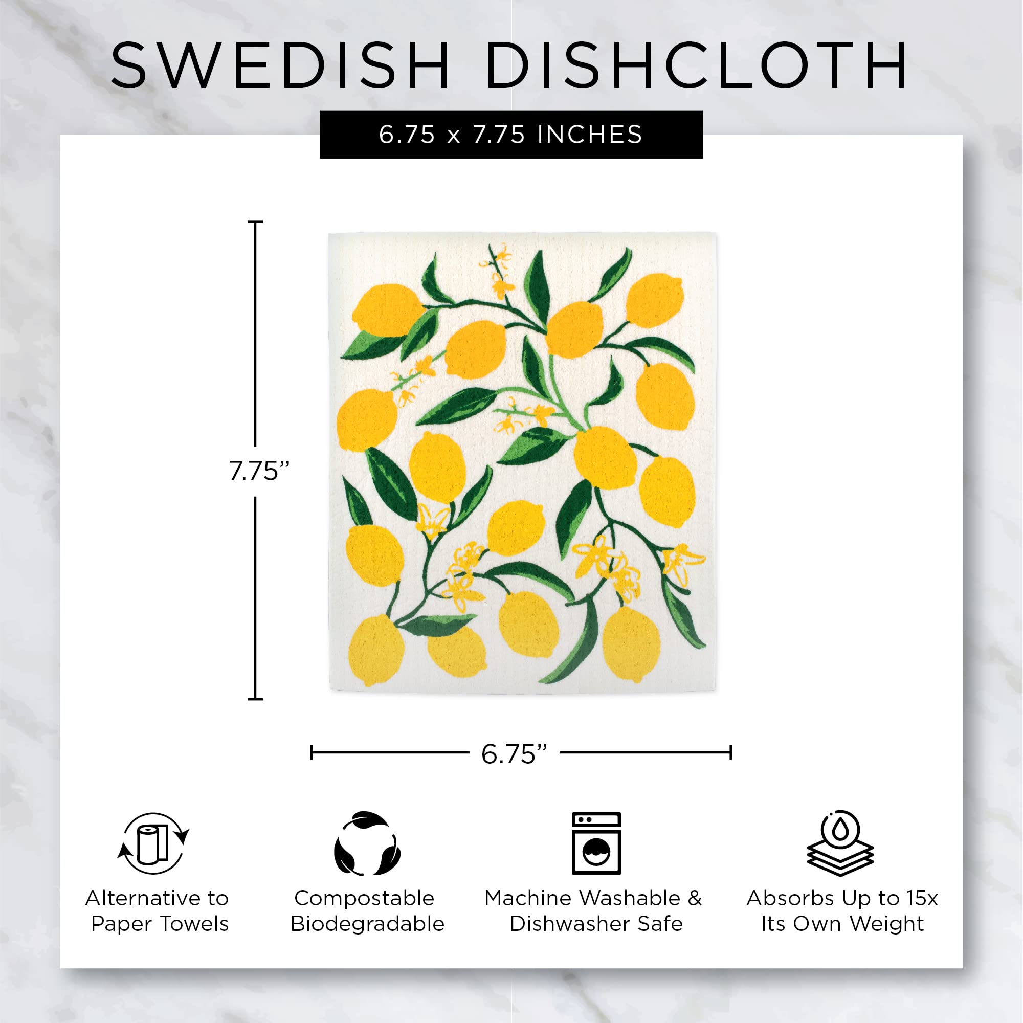 DII Swedish Dishcloths - Reusable & Eco-Friendly Kitchen Cleaning Cloths (3-Pack) | Machine Washable, Dishwasher Safe & Biodegradable | 7.75