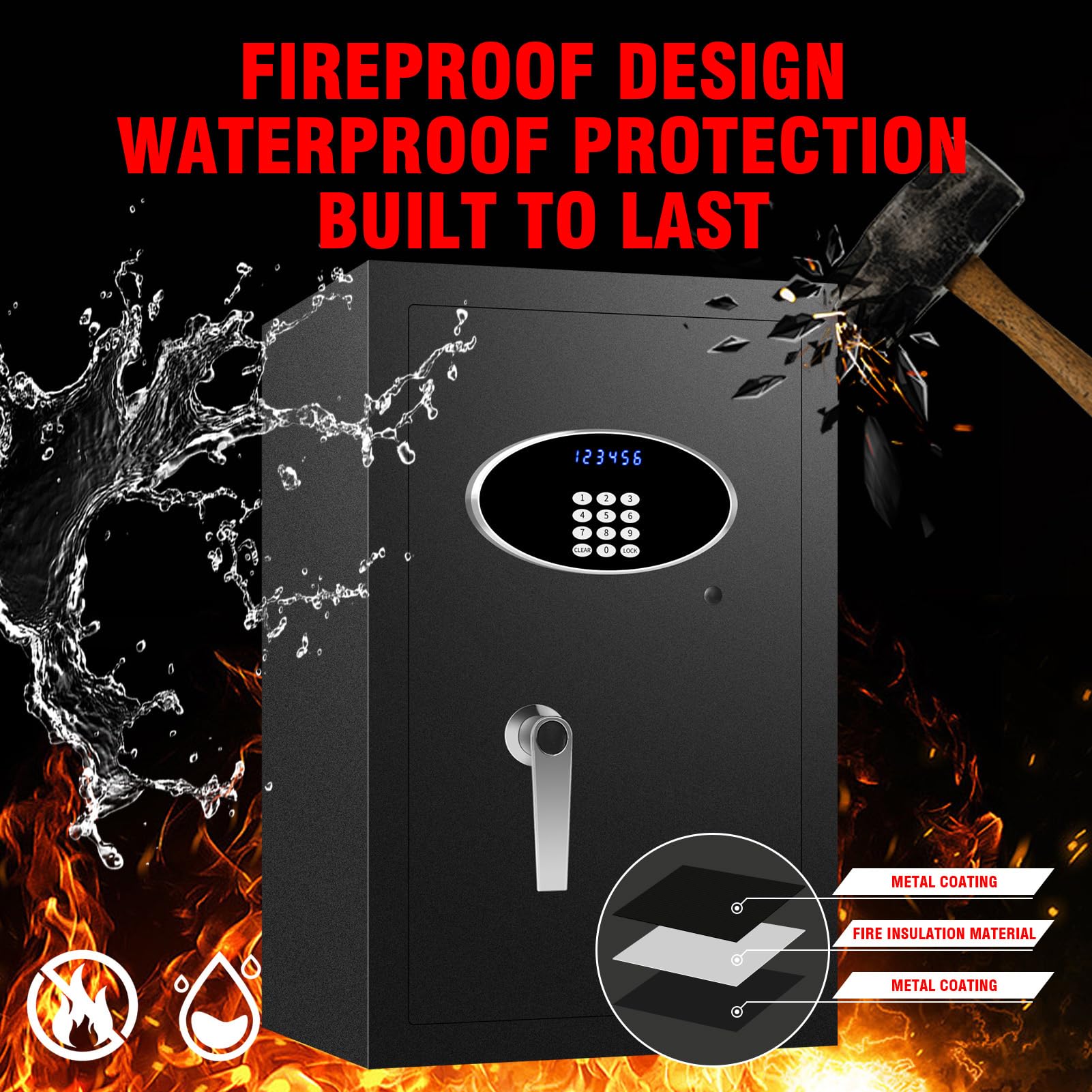 ToruKeep 4.0 Cu Ft Fireproof Safe Box with LCD Screen & Digital Keypad - Home Security Safe for Cash, Jewelry, Documents & Handguns | Fire Resistant, Hidden Key Lock, LED Lighting & Removable Shelves | Perfect for Home, Office & Gun Storage Protection