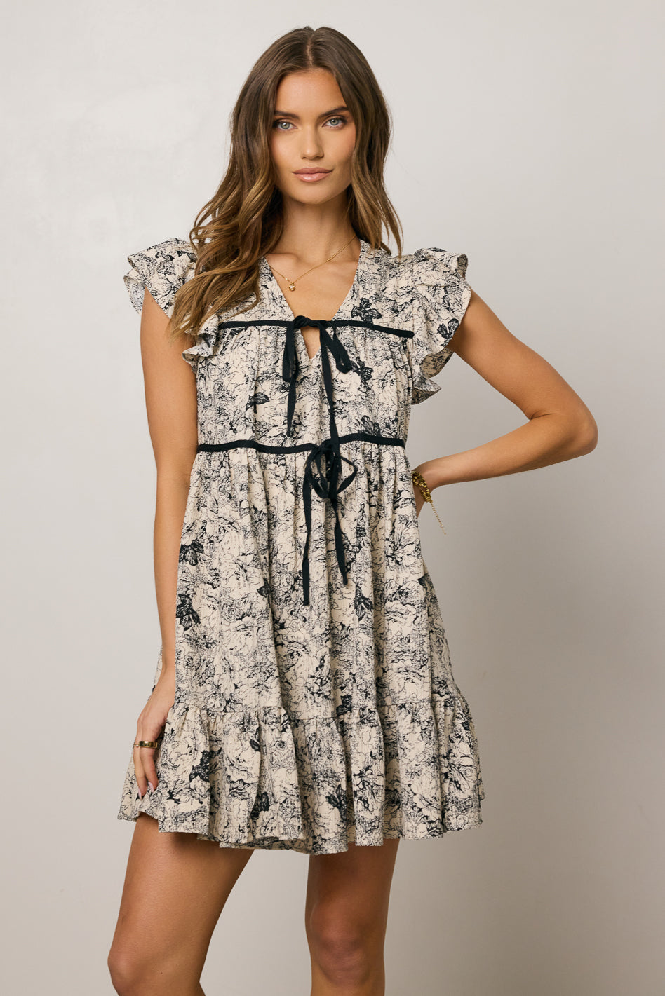 Kennie Floral Mini Dress - Women's Summer Short Sleeve Flowy Dress for Casual Outings, Beach Vacations & Date Nights