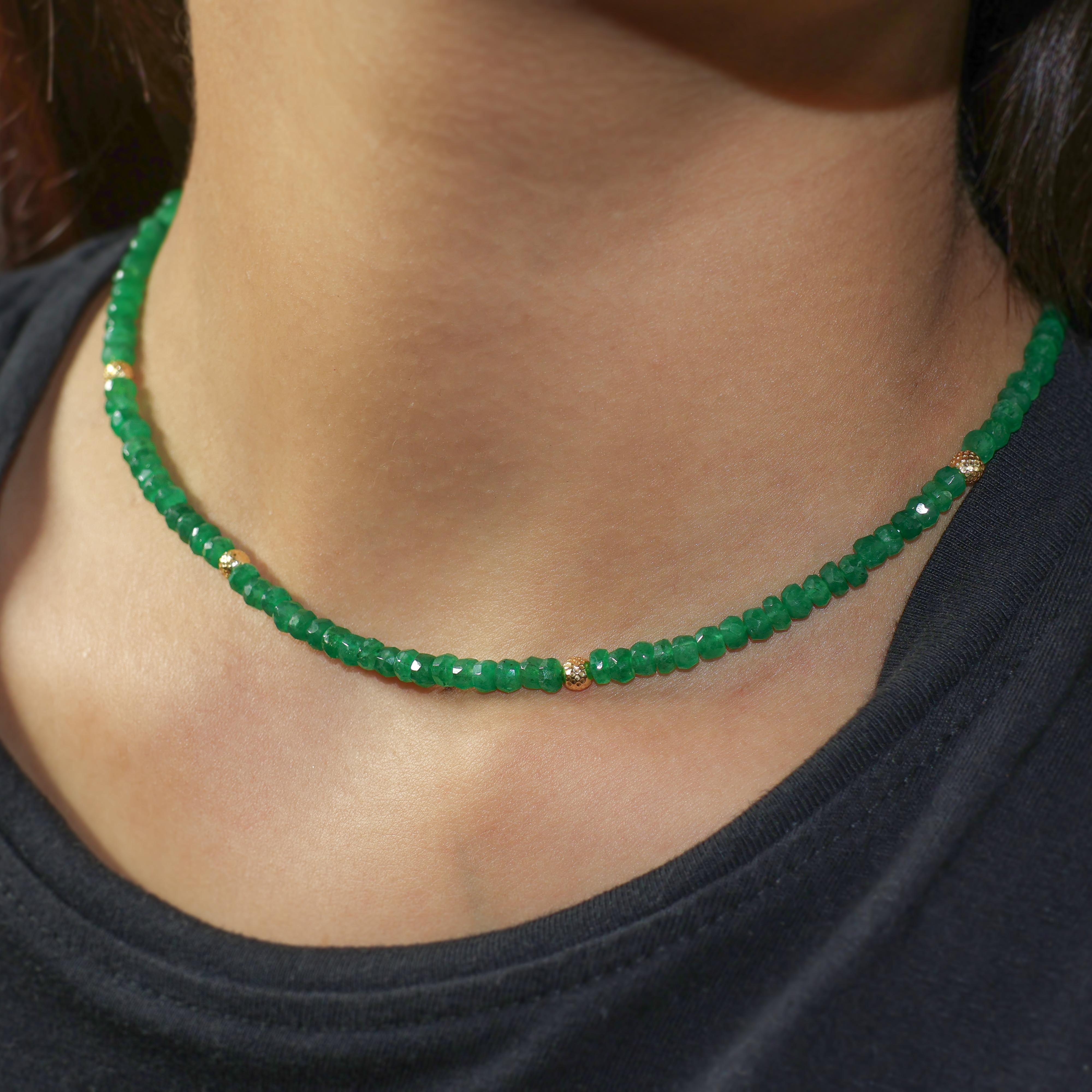 Emerald Green Circular Golden Beads Necklace for Women - Elegant Statement Jewelry for Parties, Weddings & Special Occasions
