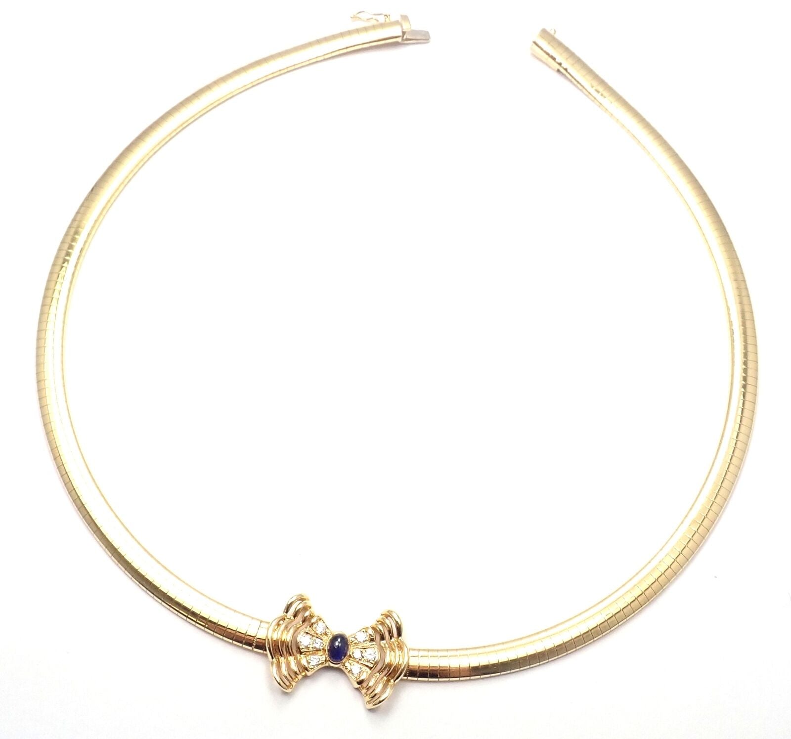 Authentic Christian Dior 18k Yellow Gold Diamond Sapphire Bow Necklace - Luxury Jewelry for Women, Perfect for Weddings, Parties & Special Occasions