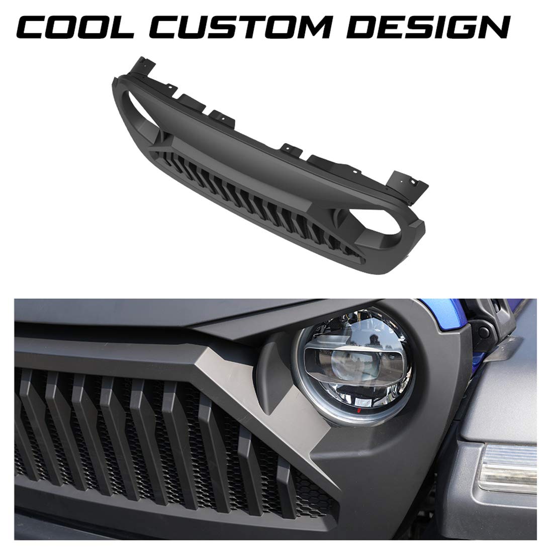 KIWI MASTER Front Grill for Jeep Gladiator JT 2018-2025 & Wrangler JL Accessories - Matte Black Paintable Bumper Mesh Grille | Off-Road Upgrade & Customization
