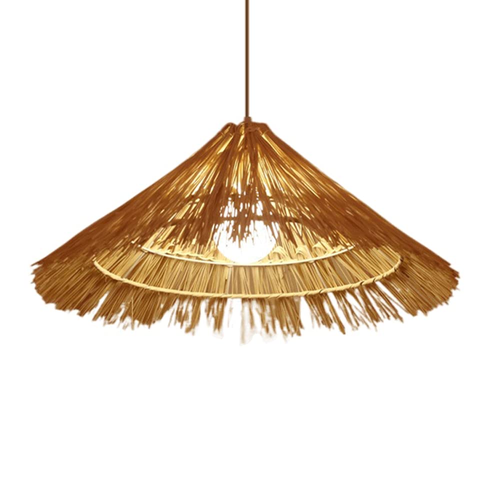 Vintage Rattan Pendant Light - Handwoven Natural Bamboo Cone Shade for Dining Room, Living Room, Kitchen & Restaurant | Eco-Friendly Wooden Ceiling Lamp for Farmhouse, Boho & Coastal Decor