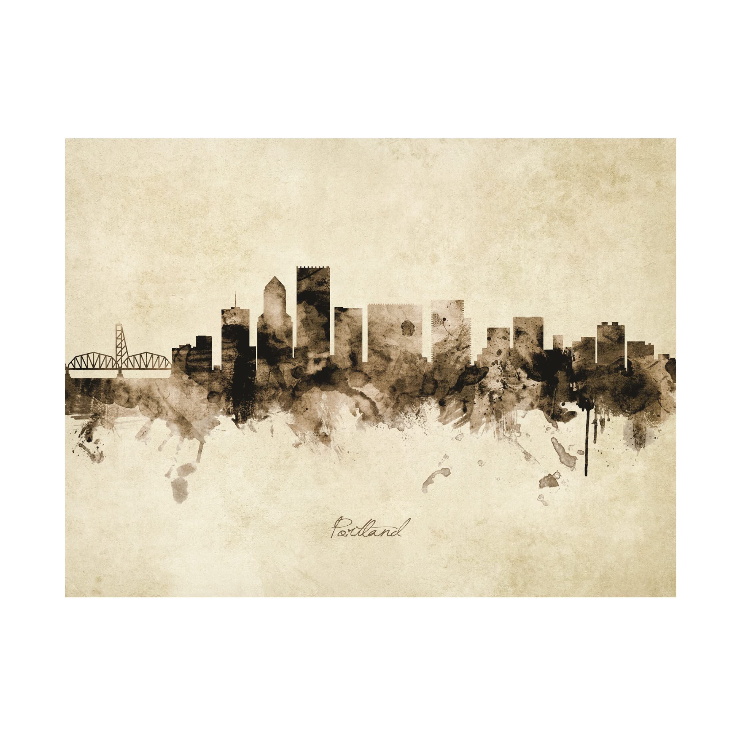 Michael Tompsett Vintage Portland Oregon Skyline Canvas Art Print - Premium Wall Decor for Living Room, Bedroom & Office
