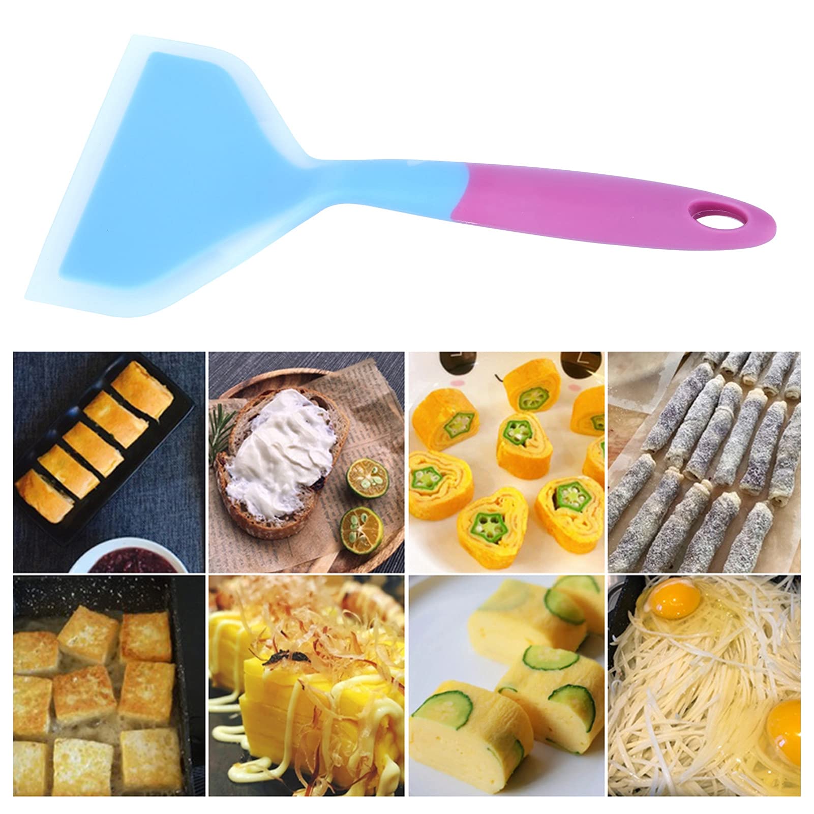 Non-Stick Silicone Spatula - Heat Resistant Cooking Turner for Pancakes, Tamagoyaki, Pizza & Steak - Blue Wide Kitchen Utensil - Perfect for Flipping, Scraping & Serving in Home Kitchens & Restaurants