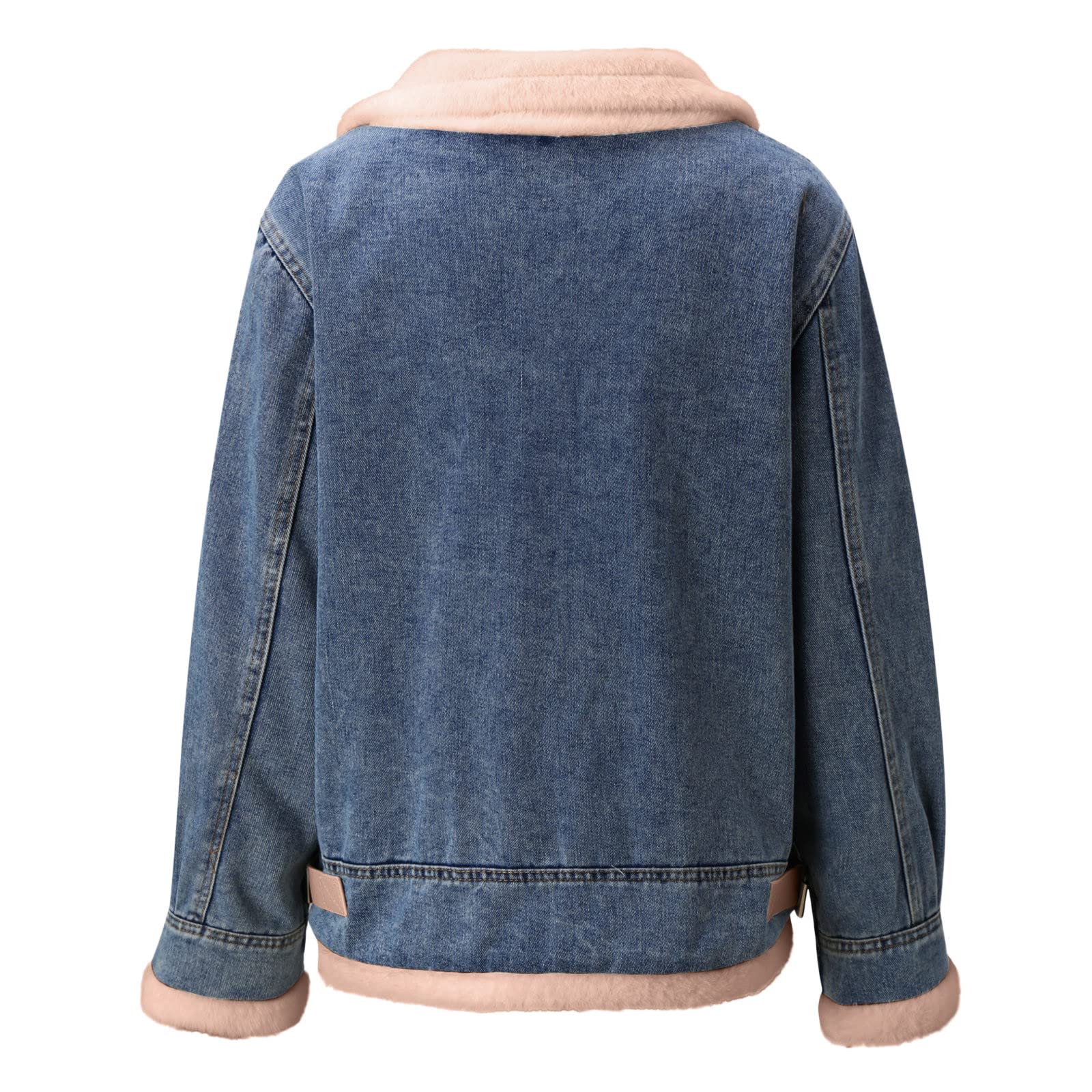 Women's Plus Size Winter Fleece Overcoat - Solid Color Denim Jacket with Lapel Collar & Long Sleeves | Warm Outerwear for Casual Wear, Office & Winter Outings