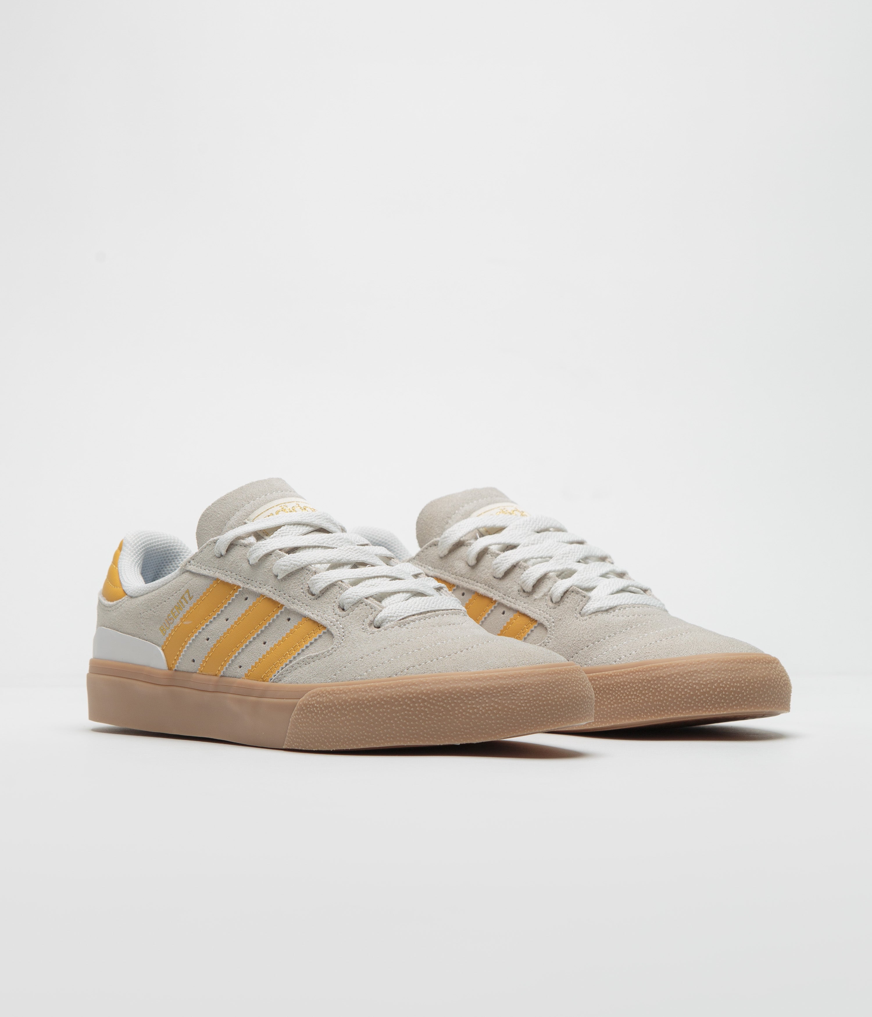 Adidas Busenitz Vulc II Skate Shoes - Crystal White/Preloved Yellow/Gold Metallic - Men's High-Performance Skateboarding Sneakers for Street Style & Urban Fashion