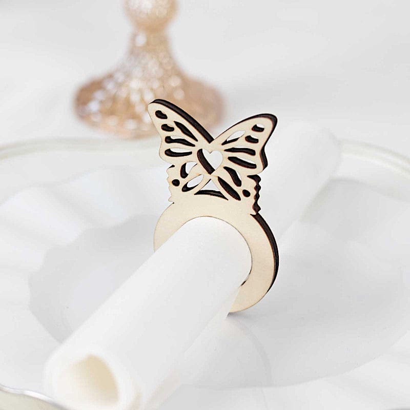 10 Natural Wooden Butterfly Rustic Napkin Rings for Wedding, Farmhouse Table Decor, Dinner Party & Holiday Place Settings