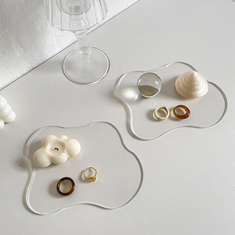 Set of 2 Clear Acrylic Cup Coasters, Modern Irregular Drink Coasters for Dining Room, Living Room, Patio, Coffee Table, Bar, Office, and Kitchen Use