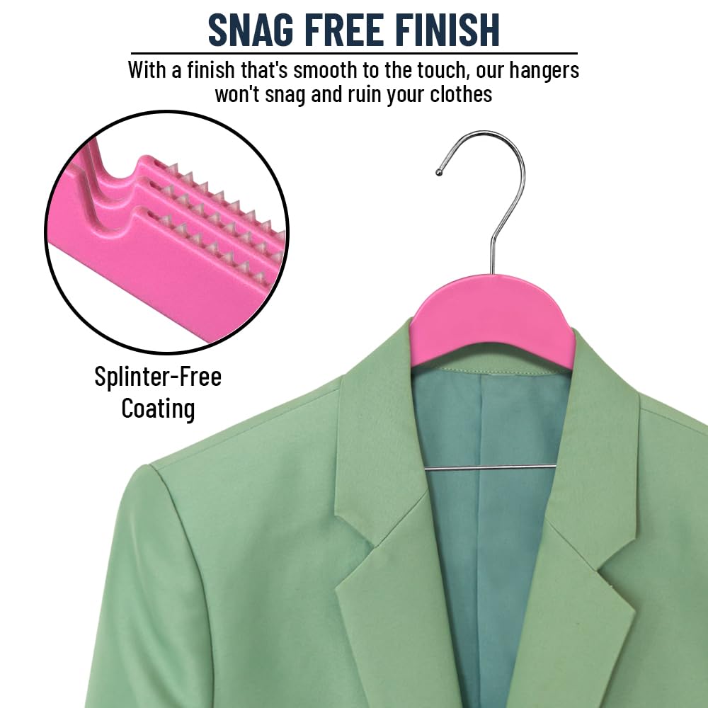Slim Plastic Hangers with Clips - 100 Pack Space Saving Blouse & Clothes Hangers (Hot Pink) - Perfect for Closet Organization, Retail Stores & Laundry Room Storage