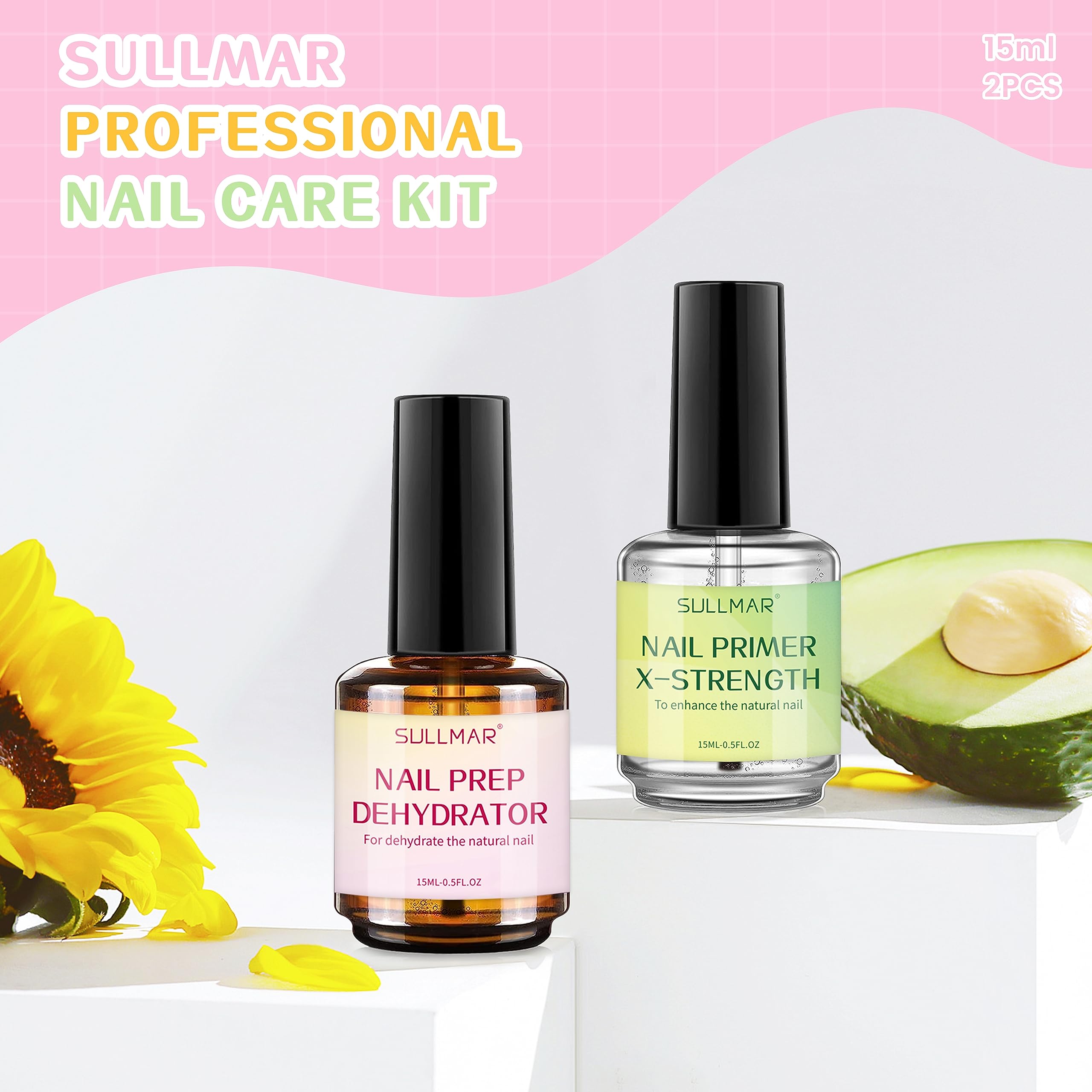 15ml X-Strength Nail Prep Dehydrator & Primer Set - Professional Acrylic Nail Bonding Kit with Cuticle Oil & Strengthener | Salon-Grade Nail Care for Stronger, Long-Lasting Manicures at Home or Professional Use