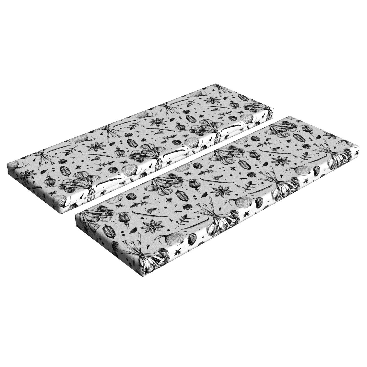 Ambesonne 2-Piece Food Bench Cushion Set - Cuisine Spices Forest Herbs with Garlic Cloves Sketch - Standard Size 45