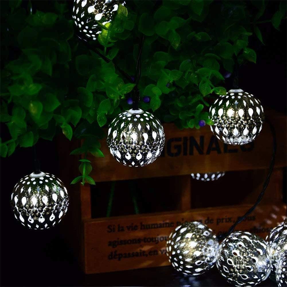 Solar Powered Metal Ball String Lights - 12 LED 3.5M Outdoor/Indoor Moroccan Fairy Lights for Garden, Patio, Christmas, Wedding, Party & Home Decor (White) | Weatherproof & Energy Efficient Lighting Solution