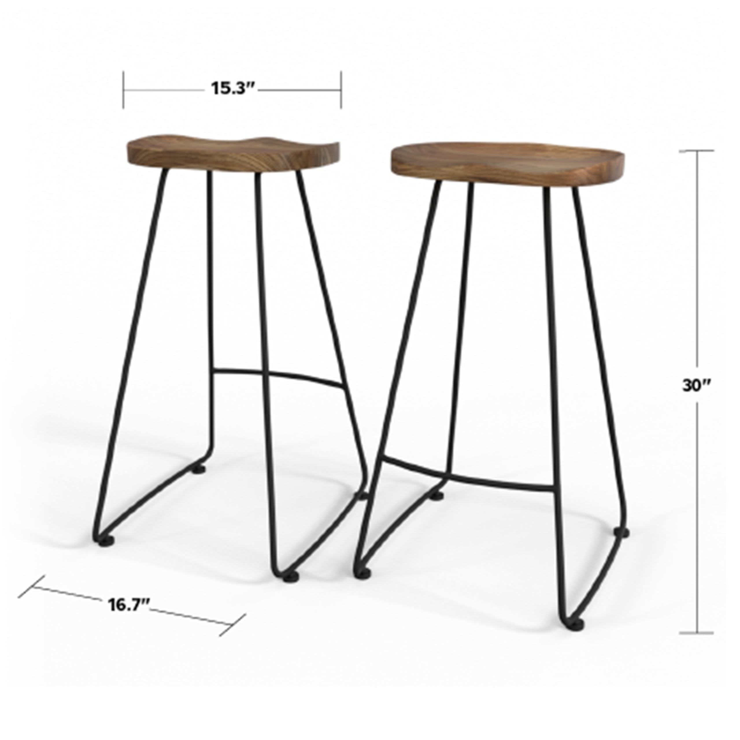 SIMPLIHOME Amberly Rustic Metal 30-Inch Saddle Bar Stools (Set of 2) - Natural/Black Finish for Kitchen Island, Breakfast Bar & Dining Room - Counter Height Stools for Home & Restaurant Use