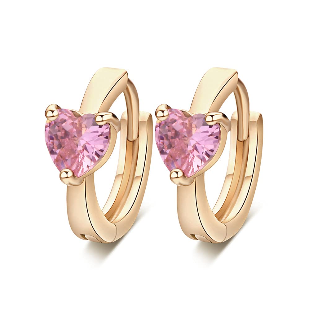 14K Gold Plated Heart Cubic Zirconia Huggie Hoop Earrings for Women - Small Round Cuff Earrings for Birthday Gifts, Anniversary & Valentine's Day - Perfect for Date Night, Parties & Everyday Wear