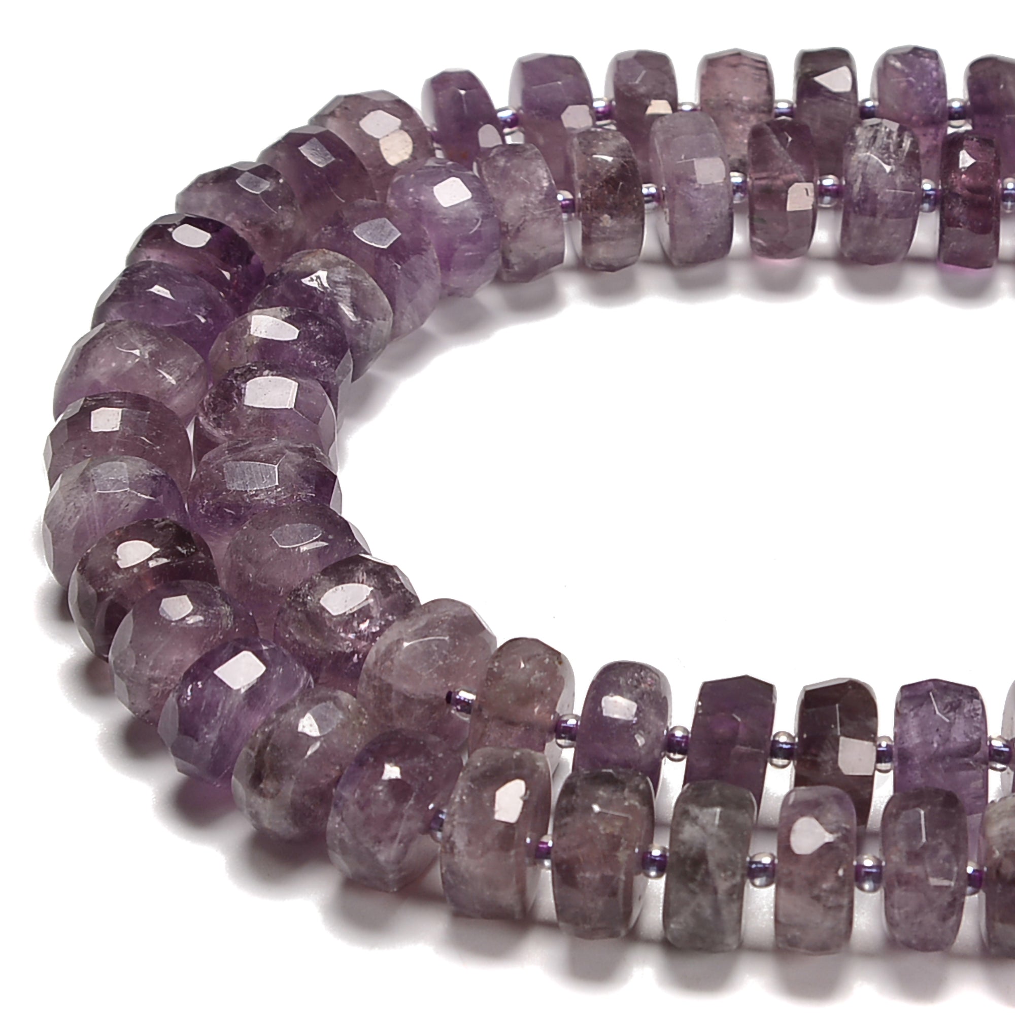 Natural Amethyst Faceted Wheel Rondelle Beads - 6x12mm, 6x15mm, 7x15mm, 7x18mm Sizes - 15.5 Inch Strand - for Jewelry Making, DIY Bracelets & Necklaces - Healing Crystal Beads for Spiritual Crafts