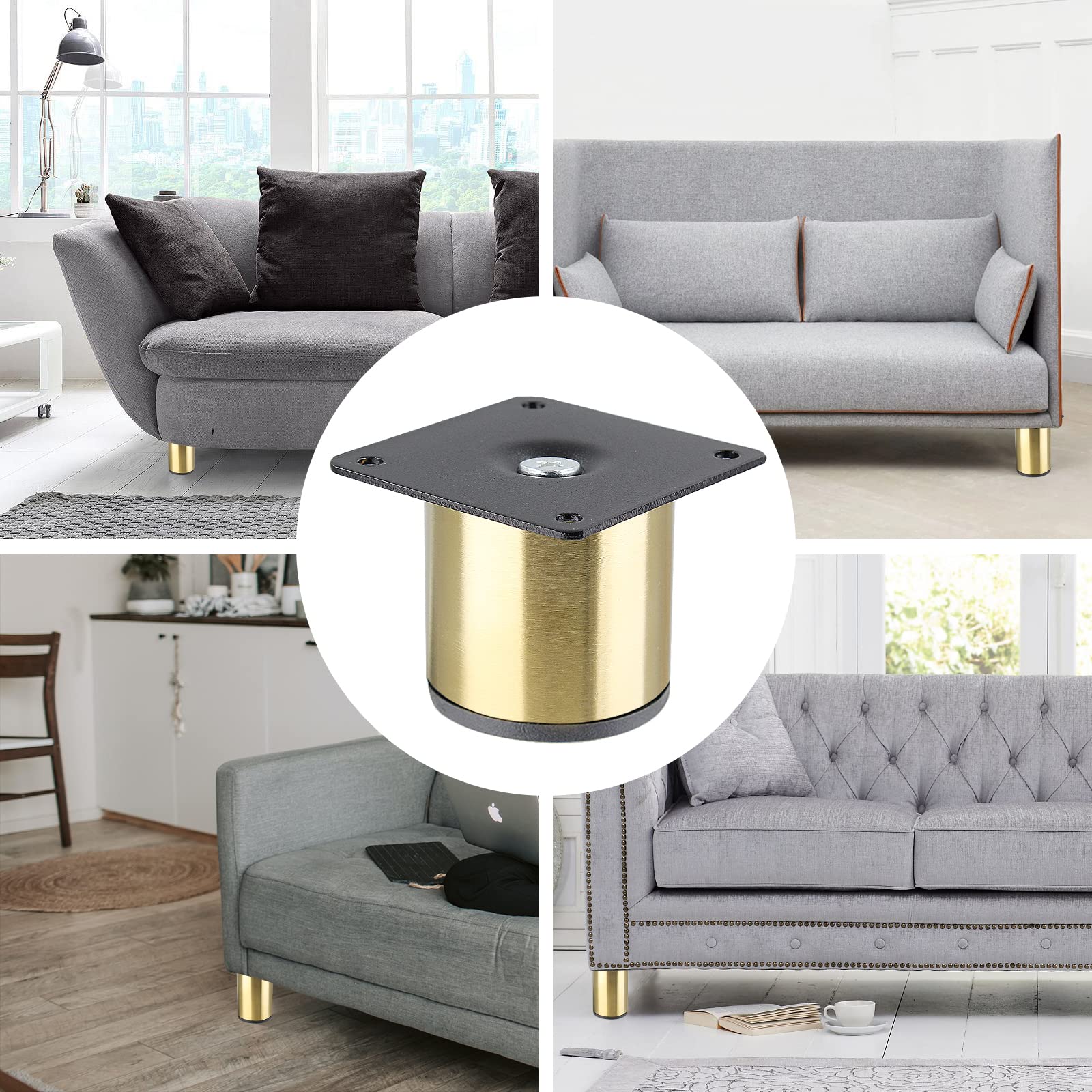 4pcs Stainless Steel Furniture Legs 2 Inch (50mm) - Gold Cabinet Feet, Sofa Legs Replacement for Couch, Vanity Desk, Dresser, Shelf, Futon, Coffee Table & Nightstand - Durable Metal Ottoman Legs for Home & Office Furniture Upgrade
