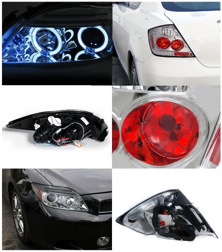 Spec-D Tuning Chrome Halo Projector Headlights with 6-LED Bumper Fog Lamps - Compatible with Tc (Left & Right Pair) | Headlamp Assembly Upgrade for Enhanced Night Visibility & Style