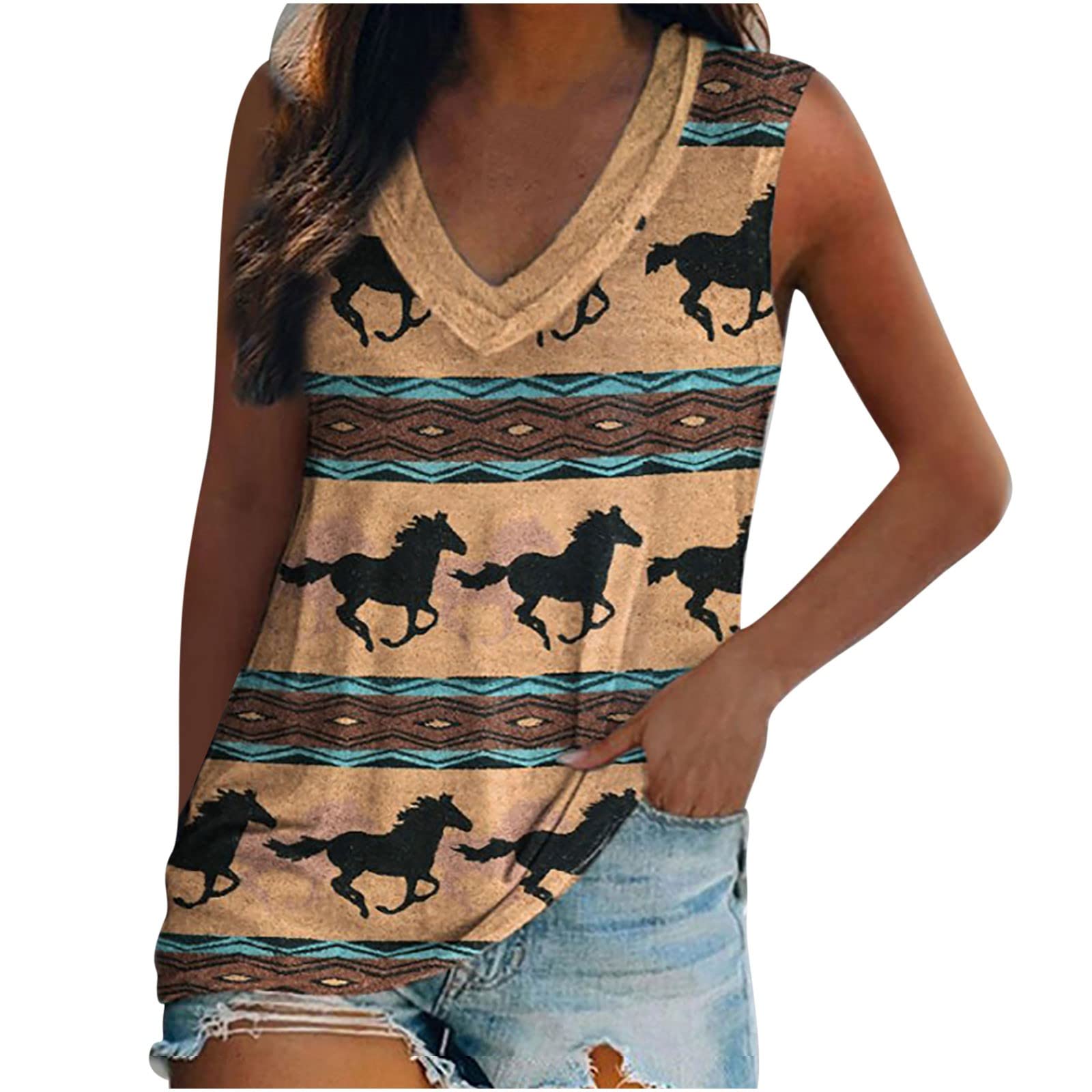 NIUQI Women's Sleeveless Aztec Graphic Tank Top for Summer Casual Wear