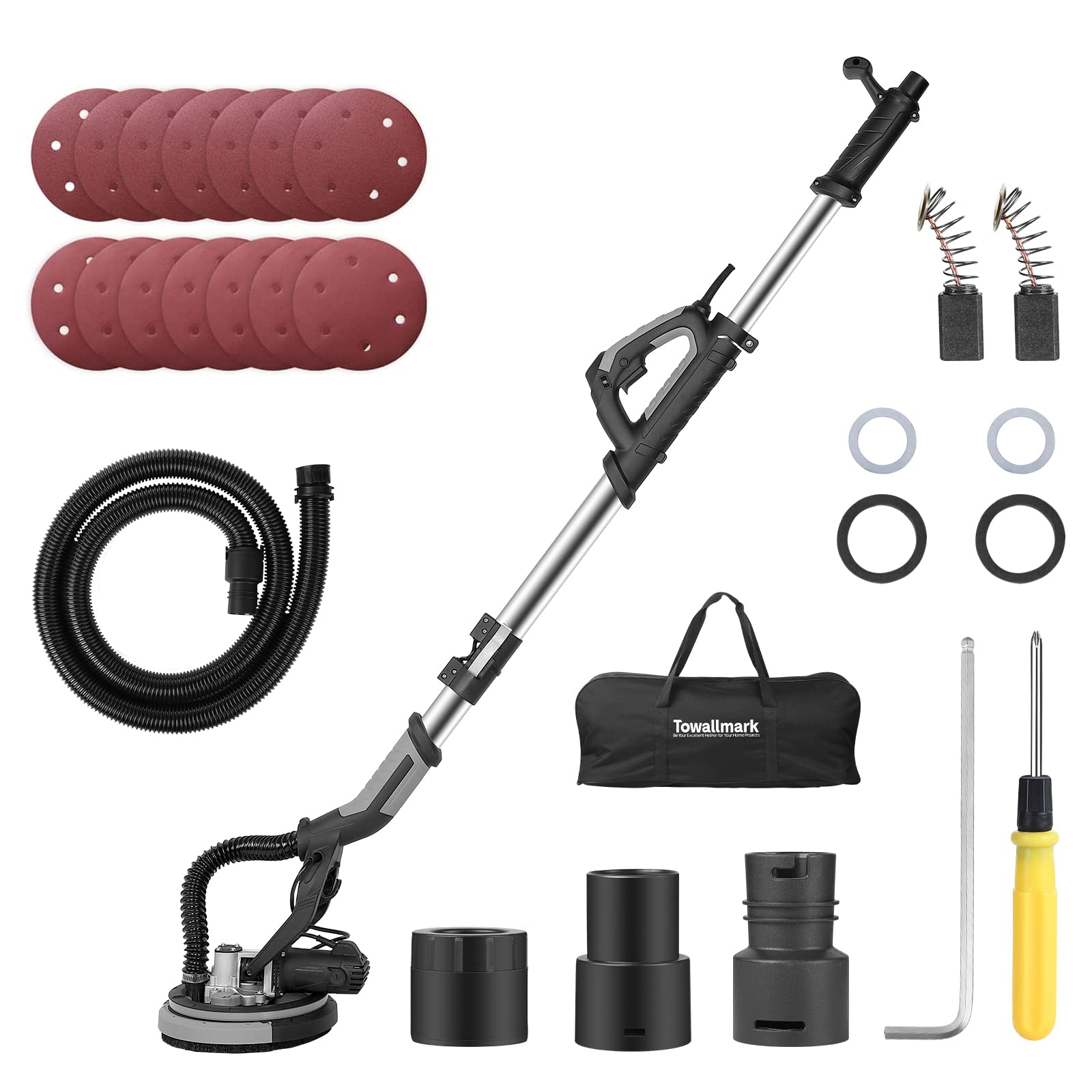 750W Electric Drywall Sander with LED Light - 7 Variable Speed (900-1800 RPM) - Includes 14 Sanding Discs & Extendable Handle - 6.5A Power - Perfect for Drywall Repair, Ceiling Sanding & Home Renovation Projects