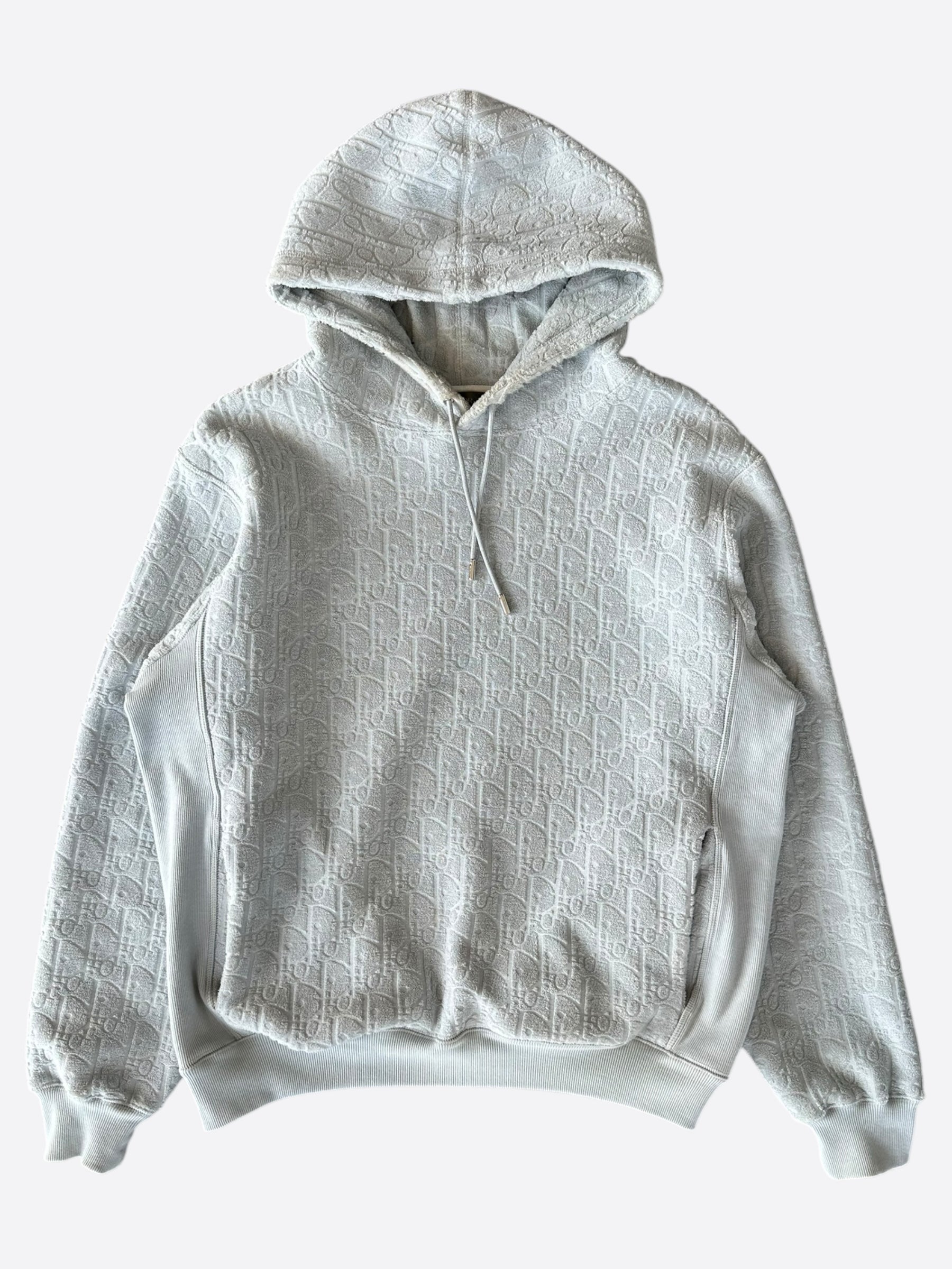 Dior Grey Oblique Logo Hooded Towel Sweatshirt - Soft & Cozy for Spa, Beach & Lounge Wear