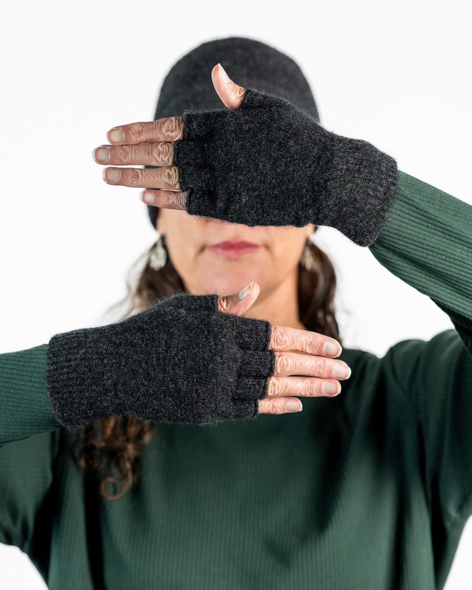 Charcoal Unisex Fingerless Gloves - Possum Merino Wool Blend (NX103) for Outdoor Activities, Cycling & Cold Weather Protection