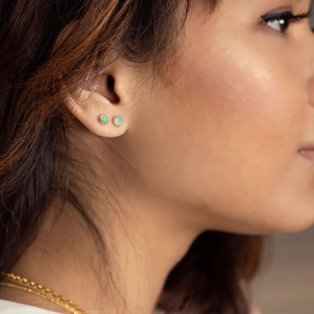 Chrysoprase Mini Stud Earrings in Sterling Silver | May Birthstone Jewelry | Elegant Gift for Women | Perfect for Everyday Wear & Special Occasions
