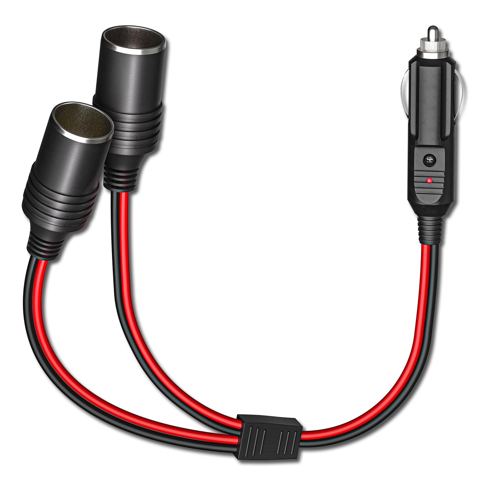 12V Car Cigarette Lighter Splitter 1 to 2 Port Adapter - Dual USB Charger Socket with 15A Fuse & 11.8in Extension Cord for Phones, GPS, Dash Cams - Perfect for Road Trips & Long Drives