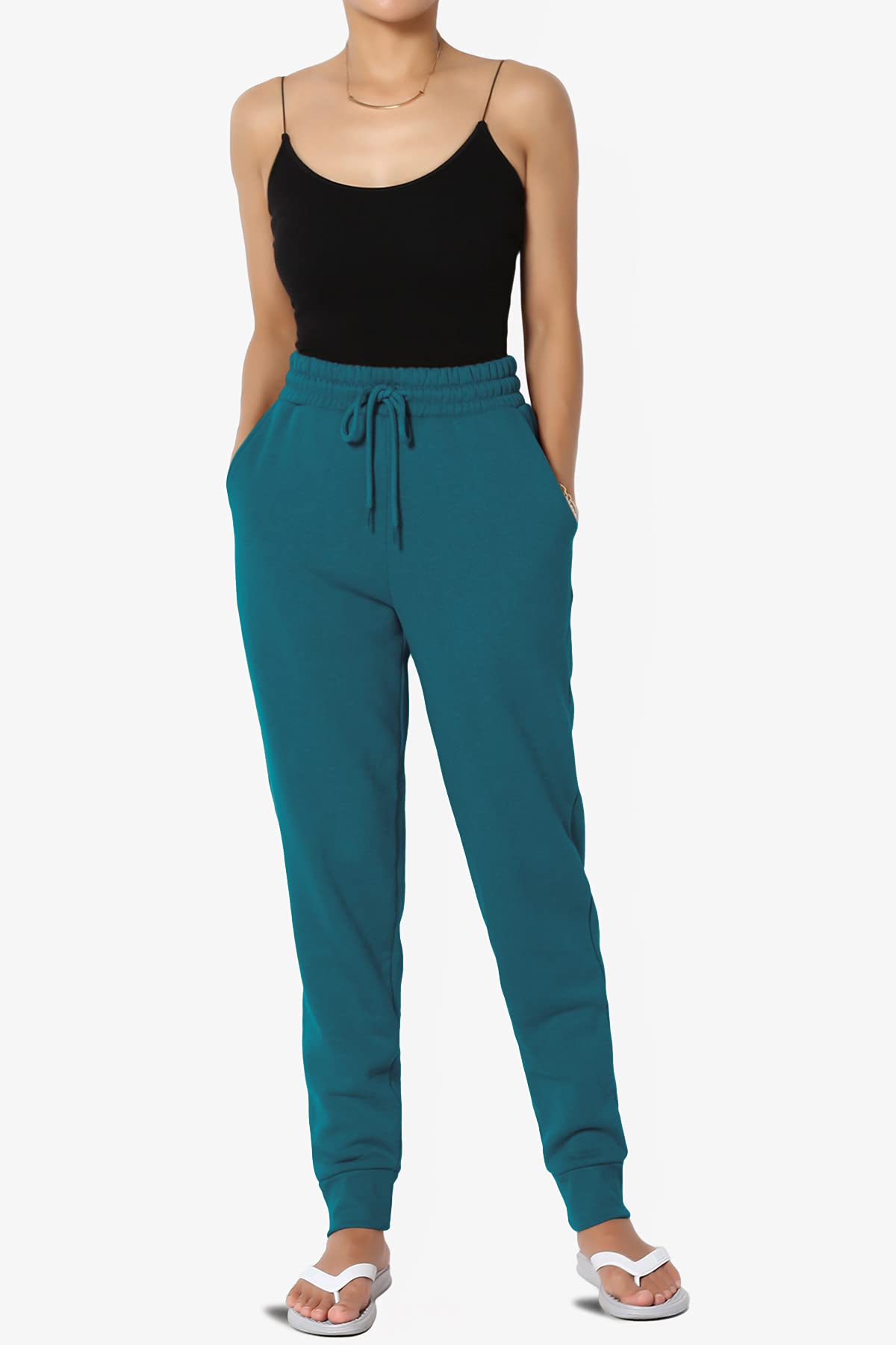 TheMogan Active Lounge Comfy Cotton Blend Drawstring Waist Jogger Sweat Pants for Women - Soft Casual Yoga Pants with Pockets for Running, Travel & Home Relaxation