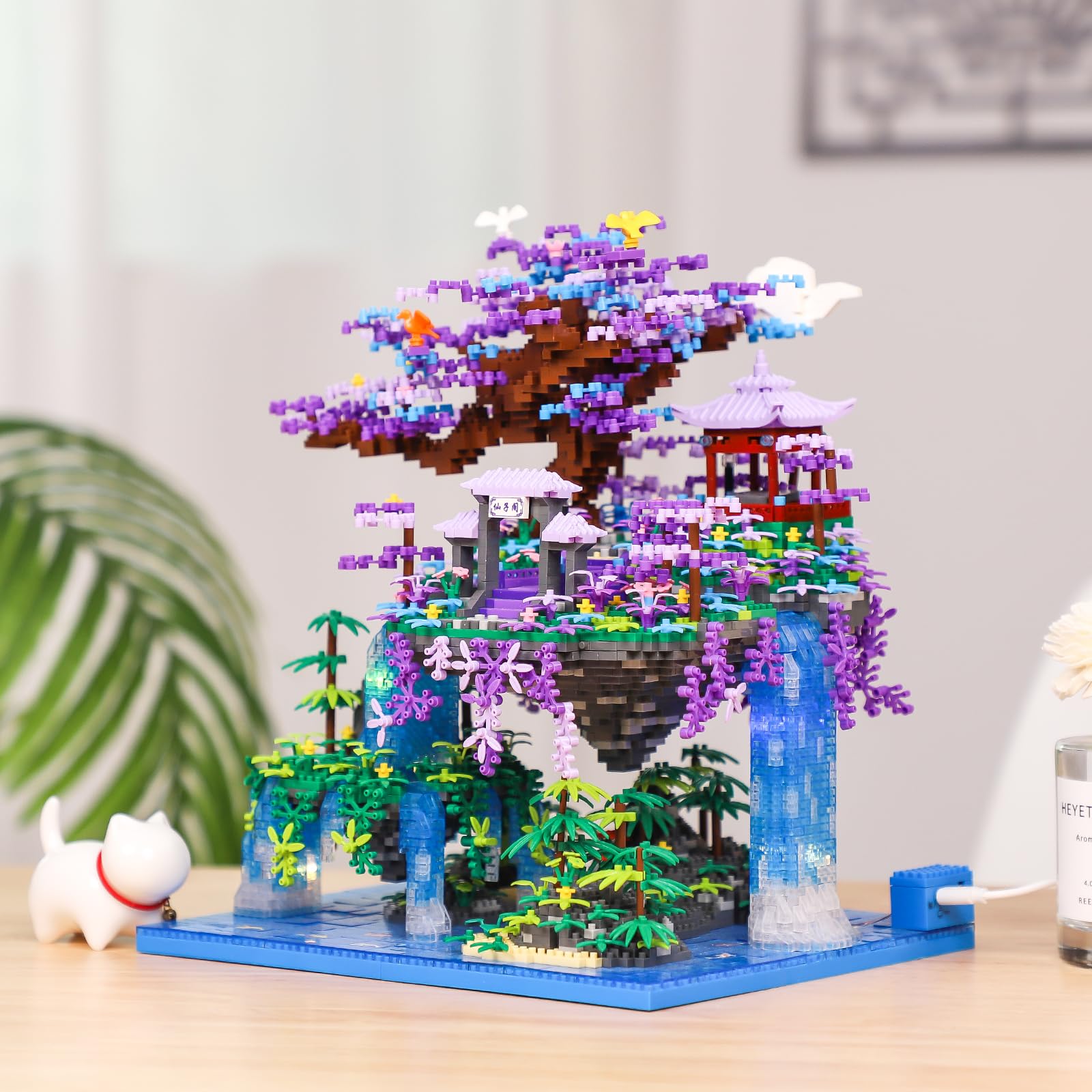Moon Palace Pavilion Building Blocks Set - 4574pcs Micro Miniature Bonsai Tree House with LED String Lights & Flowers - Creative DIY Model Kit for Adults & Kids | Home Decor, Gift Idea, Stress Relief Activity