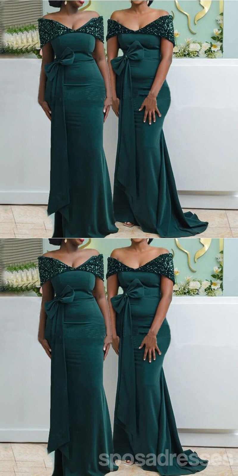 Elegant Green Off Shoulder Mermaid Bridesmaid Dresses - Long Formal Gowns for Weddings & Special Occasions | WG1658