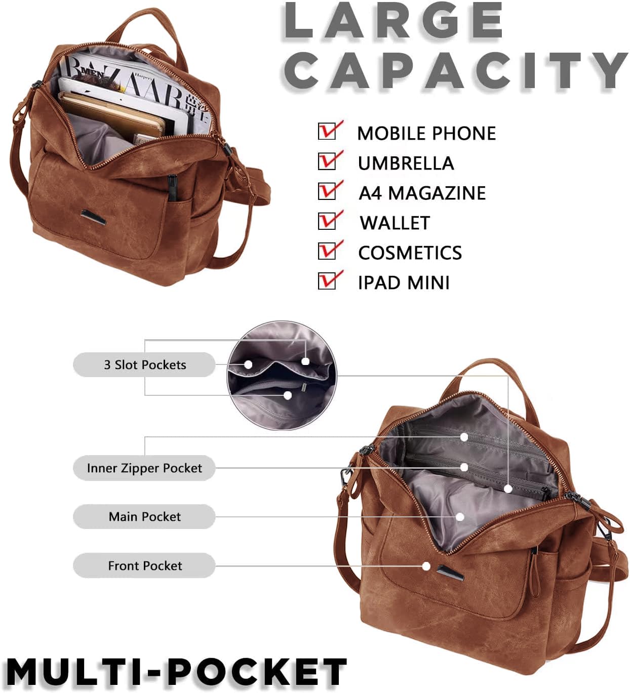 Women's PU Leather Backpack Purse - Fashion Travel Shoulder Bag for Work & Outings