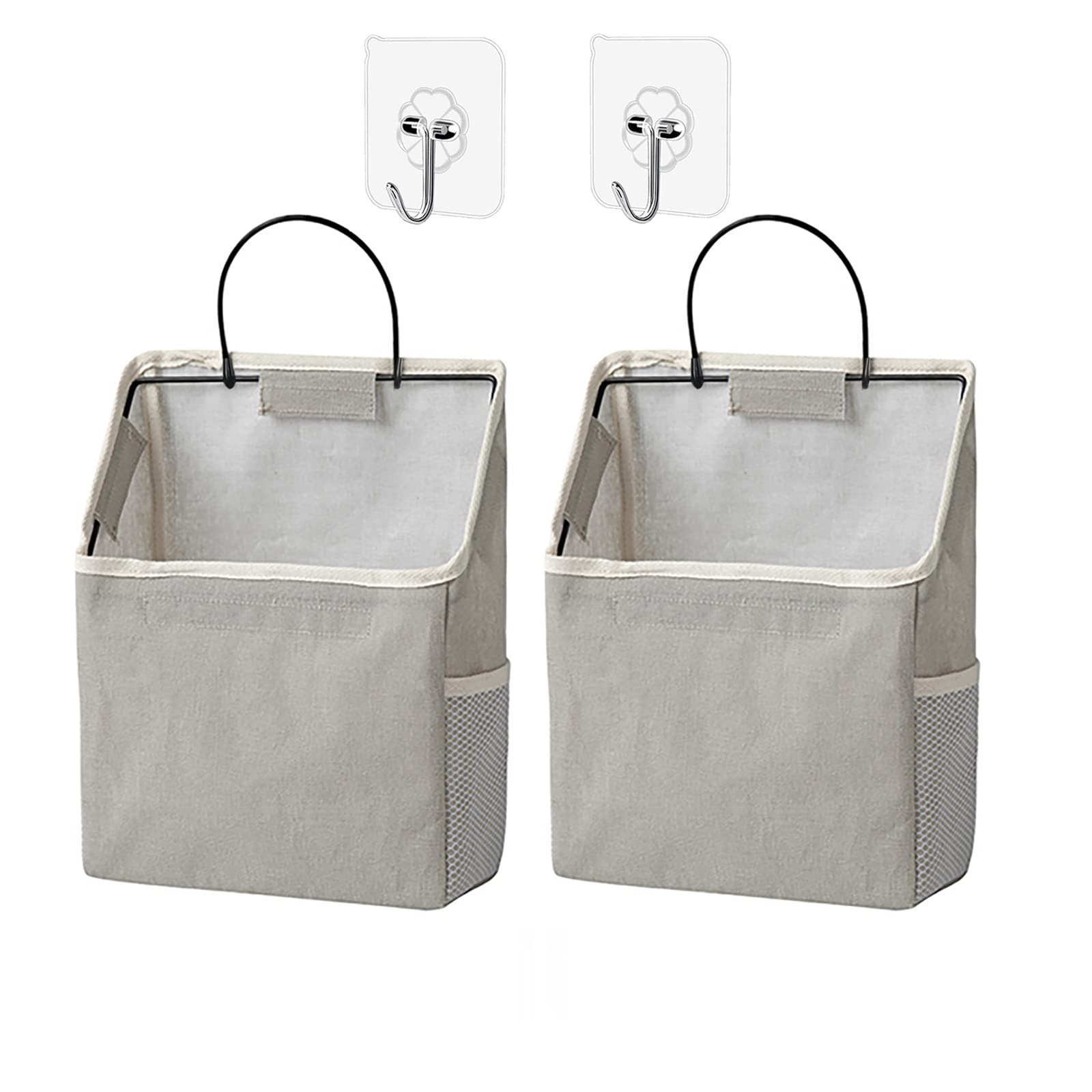 SMALL GOAL 2-Pack Wall Hanging Storage Caddy Bag with Sticky Hook - Grey Hanging Organizer for Dorm, Bathroom & Bedroom - Perfect for Small Space Organization & Clutter Control