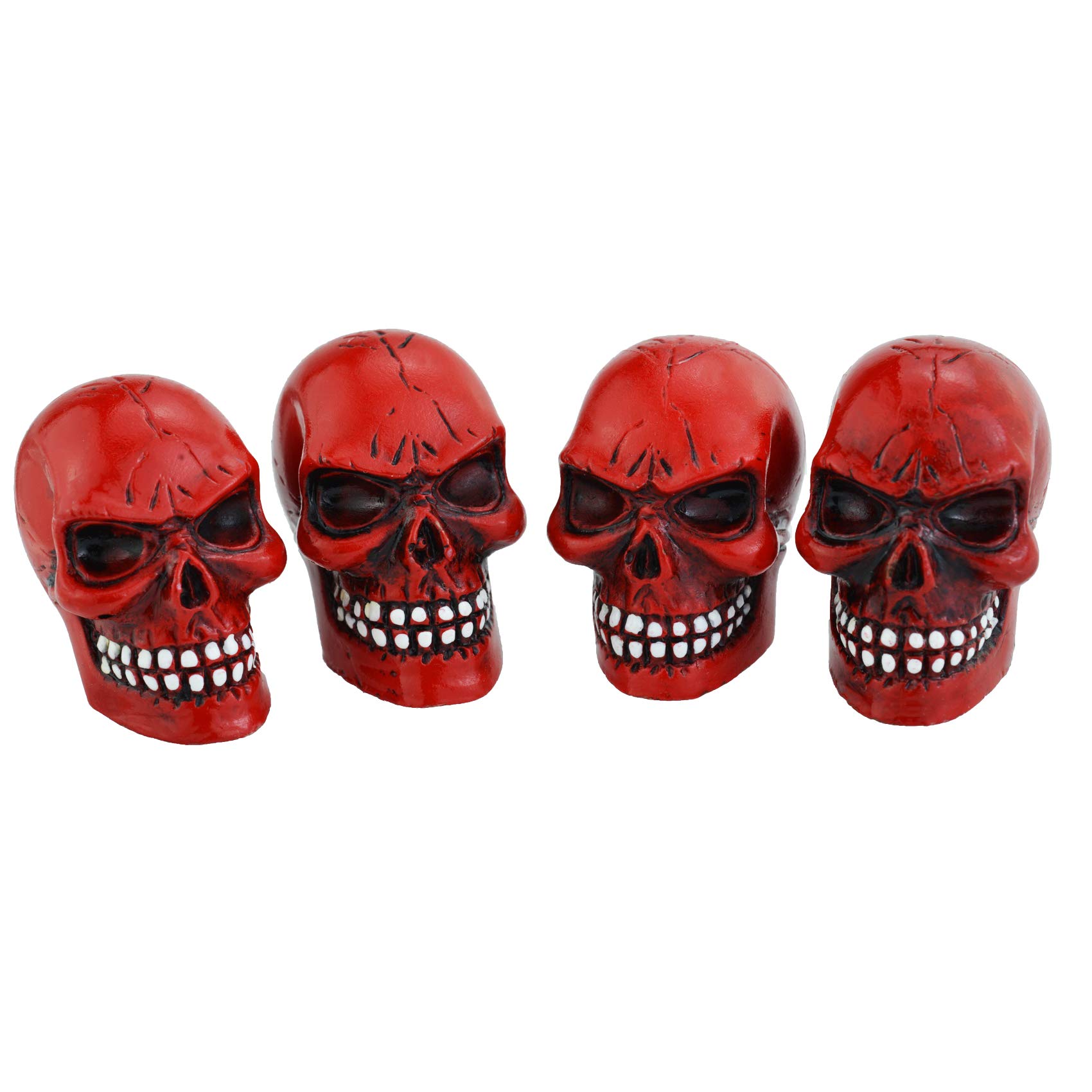 Abfer Skull Tire Valve Stem Covers - Red Car Accessories for Most Vehicles, Trucks, Motorcycles & Bikes - Durable Decorative Air Caps for Customization & Off-Road Adventures