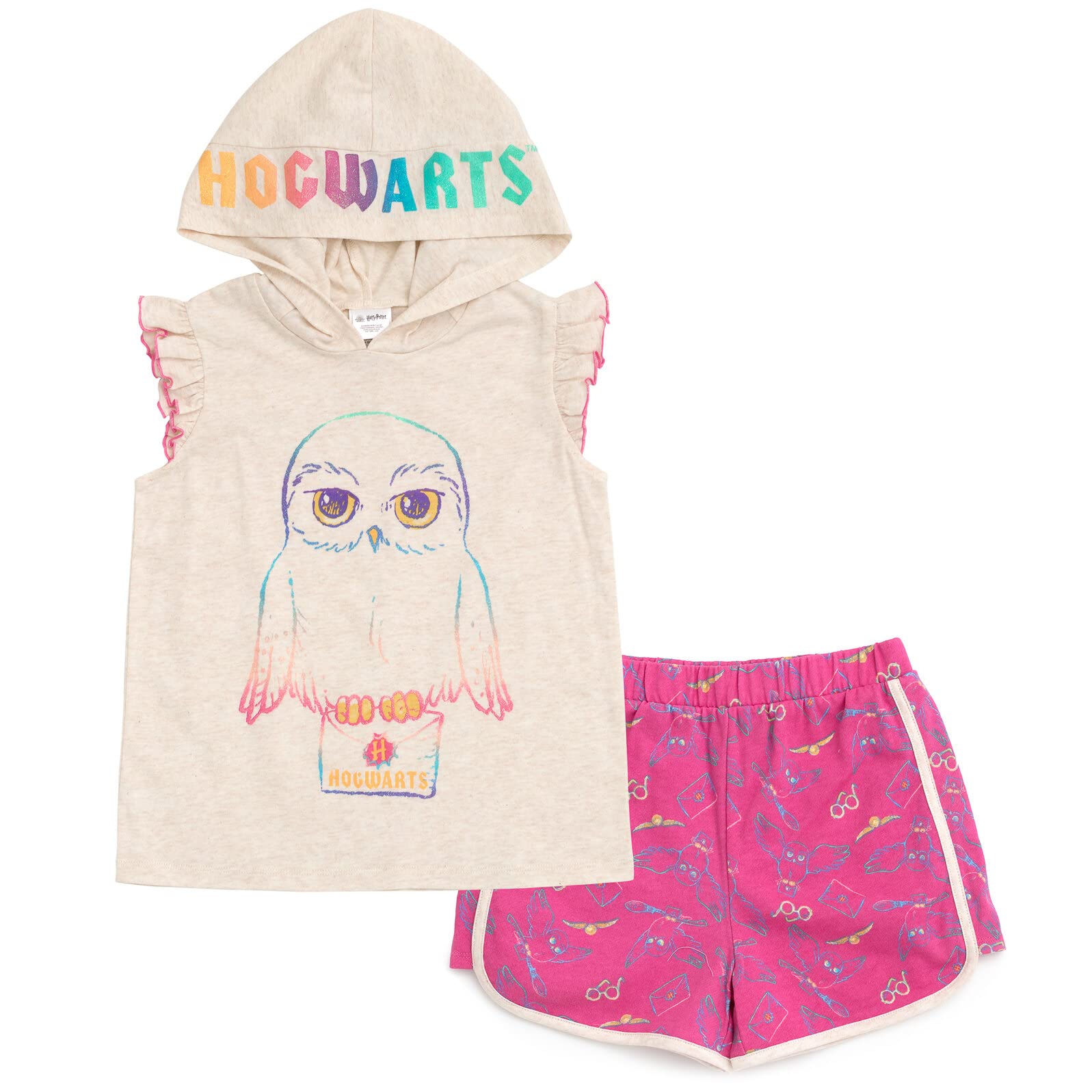 Harry Potter Hedwig Owl Girls Tank Top & Dolphin French Terry Shorts Set - Kids Casual Outfit for School, Playdates & Cosplay