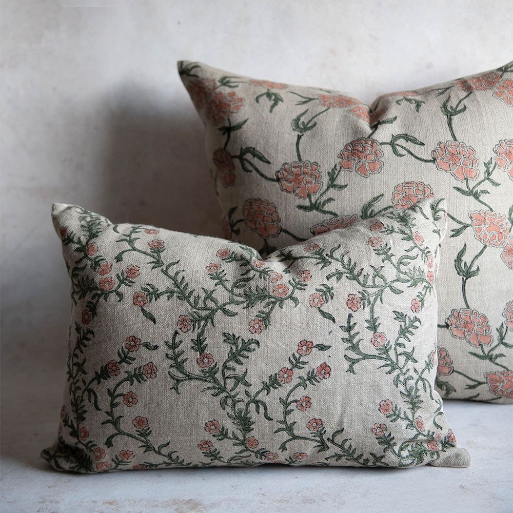 Handmade Linen Block Printed Pillow Cover No. 0226 - Bohemian Home Decor for Living Room, Bedroom, or Sofa