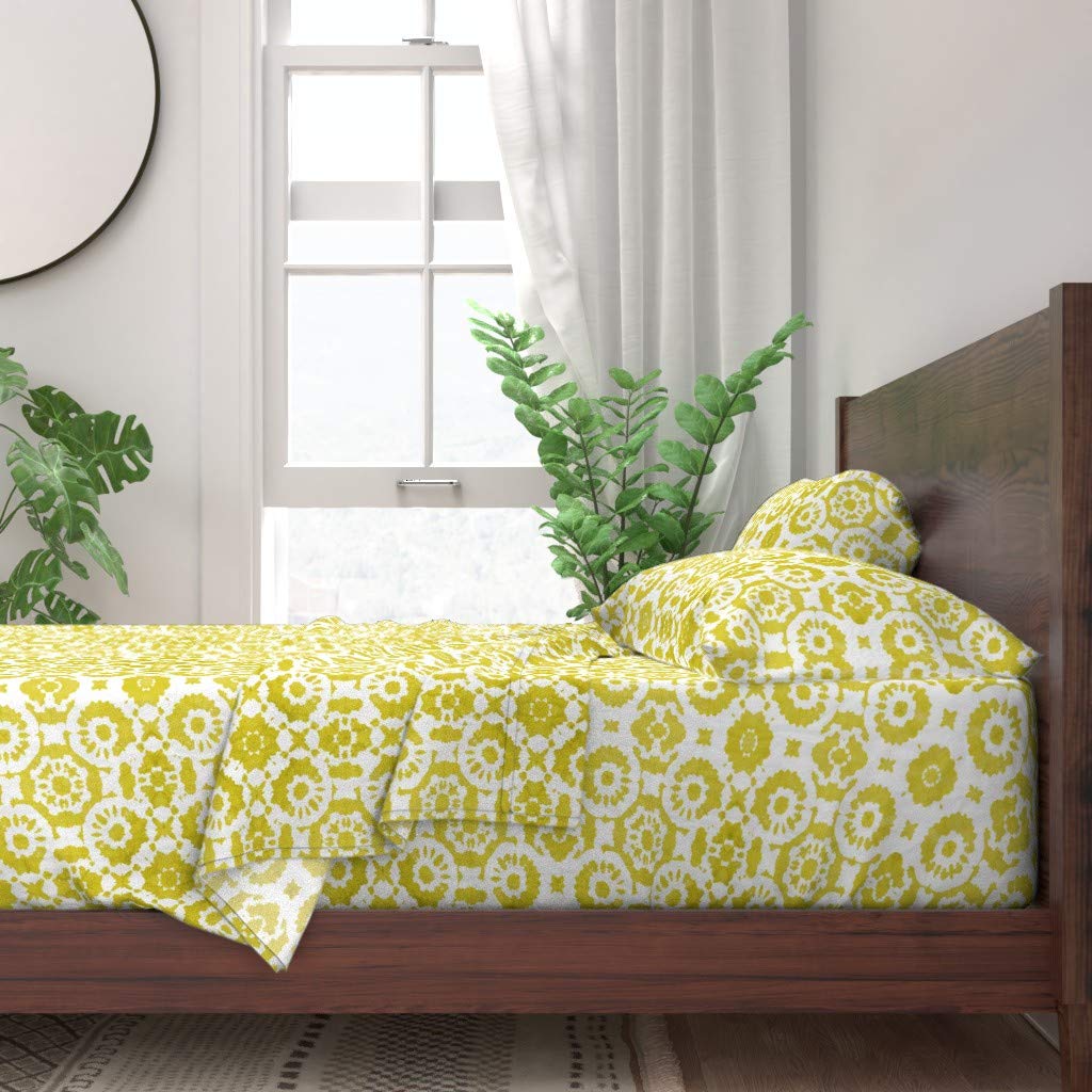 Spoonflower 100% Cotton Twin Sheet Set - 3 Piece Lime Shibori Floral Tie Dye Abstract Print Bedding | Soft Breathable Sheets for Summer Picnic, Boho Bedroom Decor & Guest Room Essentials